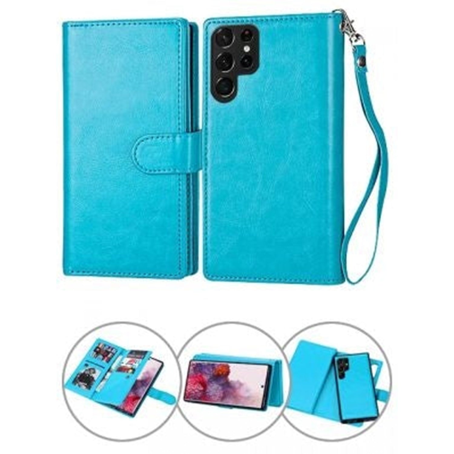 Samsung Galaxy S23 Ultra 2 IN 1 Leather Wallet Case with 9 Credit Card Slots and Removable Back Cover