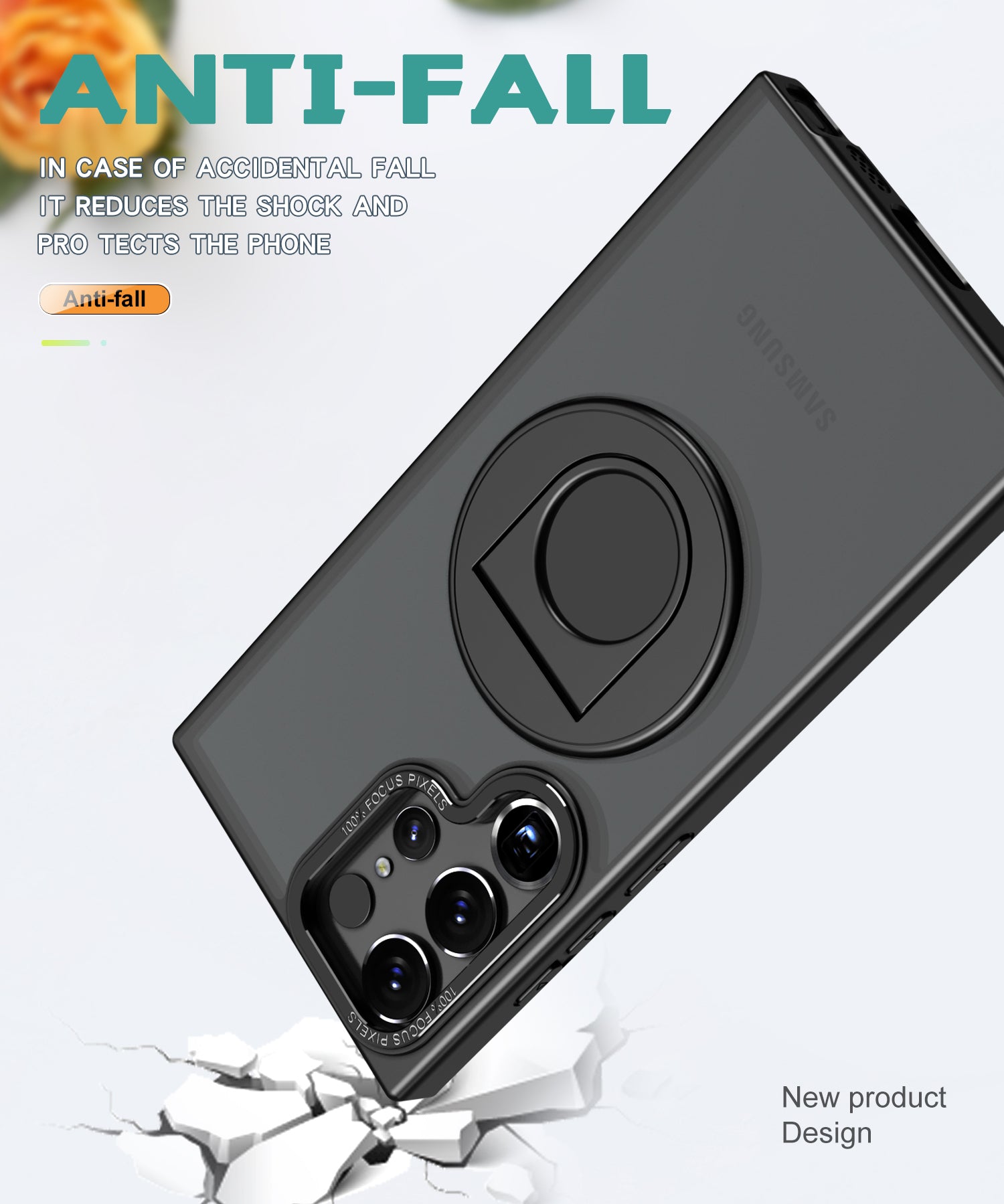 Samsung Galaxy S23 Ultra Hollow Out Ring Rotating Magnetic Suction Bracket Protective Sleeve Case