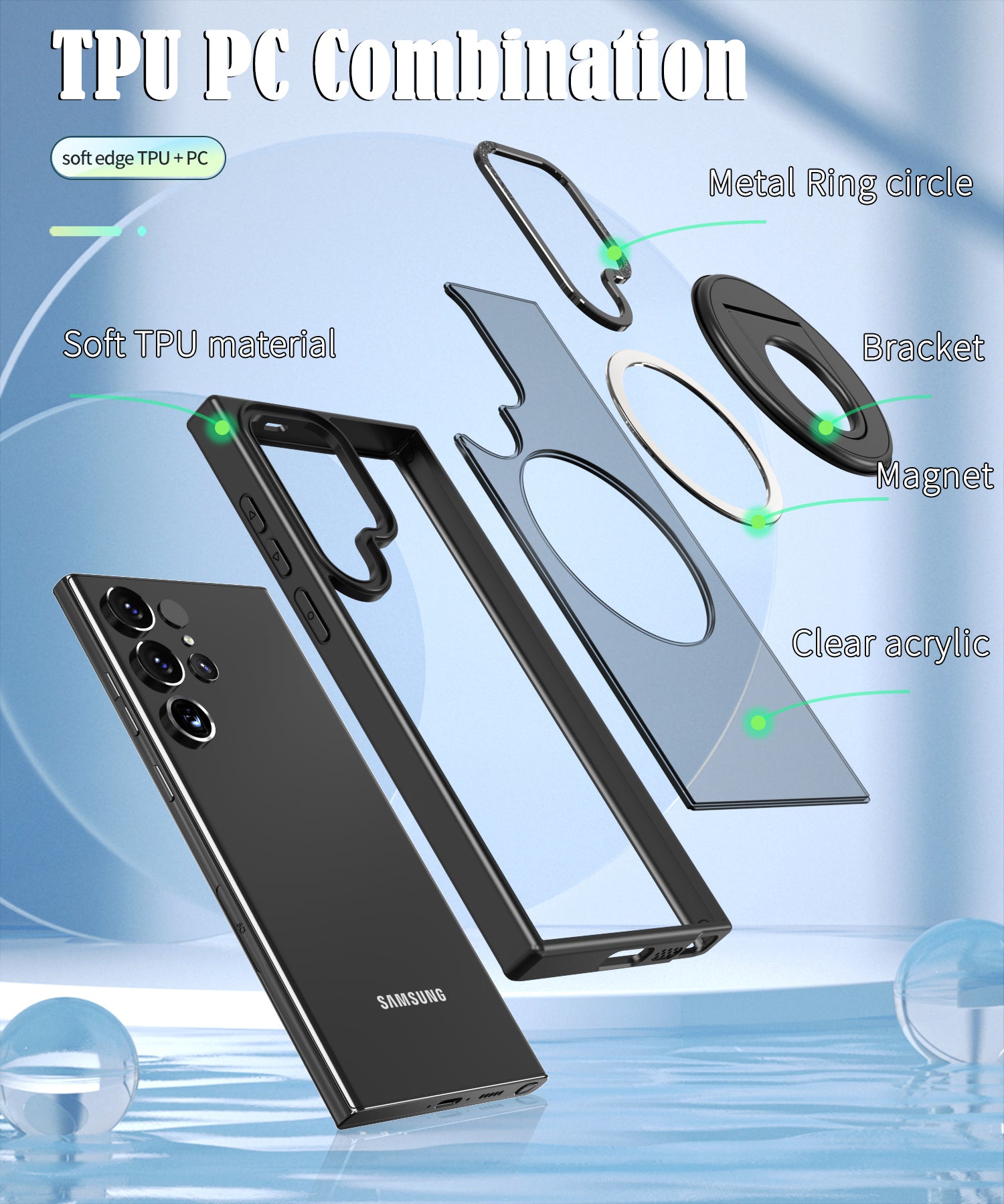 Samsung Galaxy S23 Ultra Hollow Out Ring Rotating Magnetic Suction Bracket Protective Sleeve Case