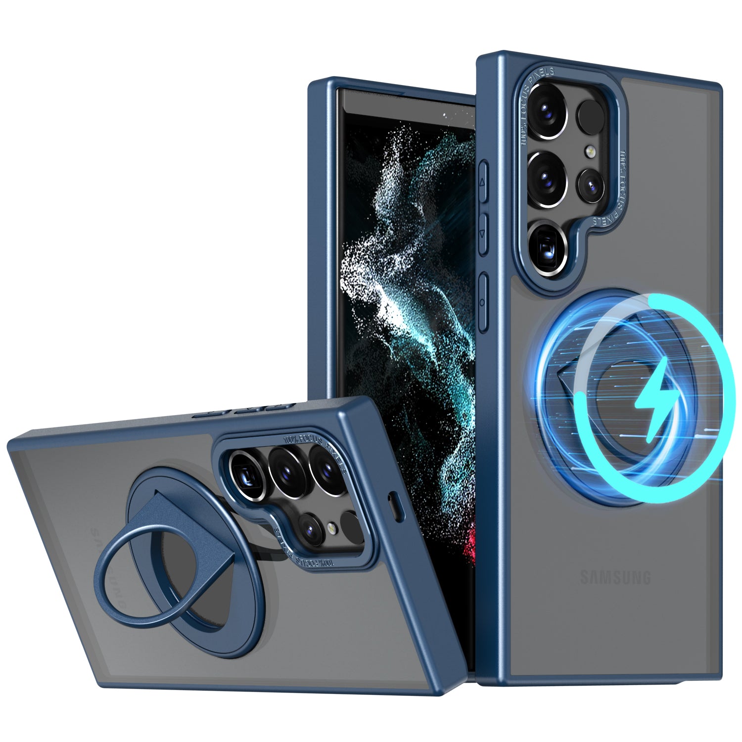 Samsung Galaxy S23 Ultra Hollow Out Ring Rotating Magnetic Suction Bracket Protective Sleeve Case