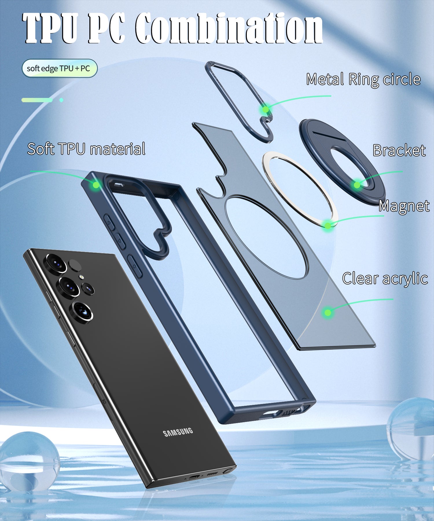 Samsung Galaxy S23 Ultra Hollow Out Ring Rotating Magnetic Suction Bracket Protective Sleeve Case