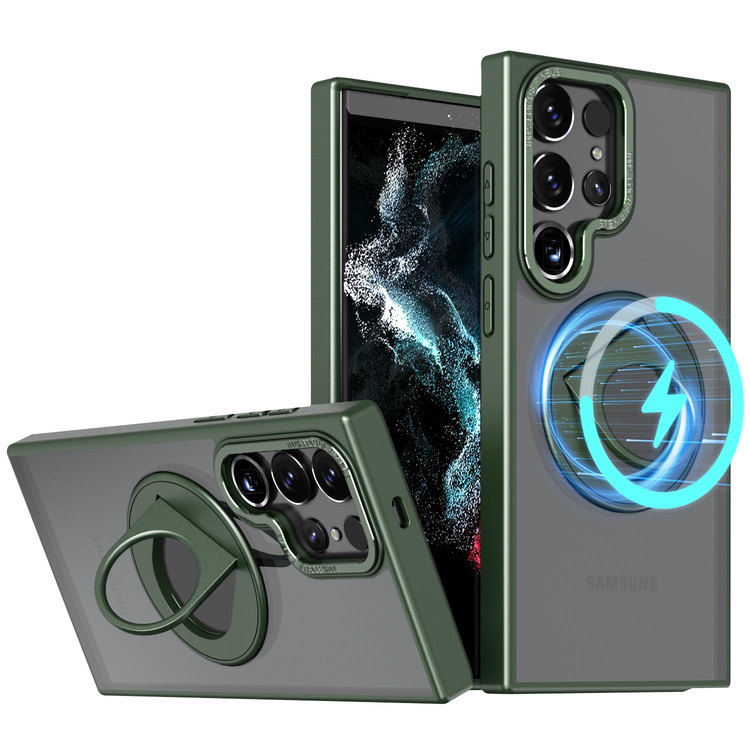 Samsung Galaxy S23 Ultra Hollow Out Ring Rotating Magnetic Suction Bracket Protective Sleeve Case
