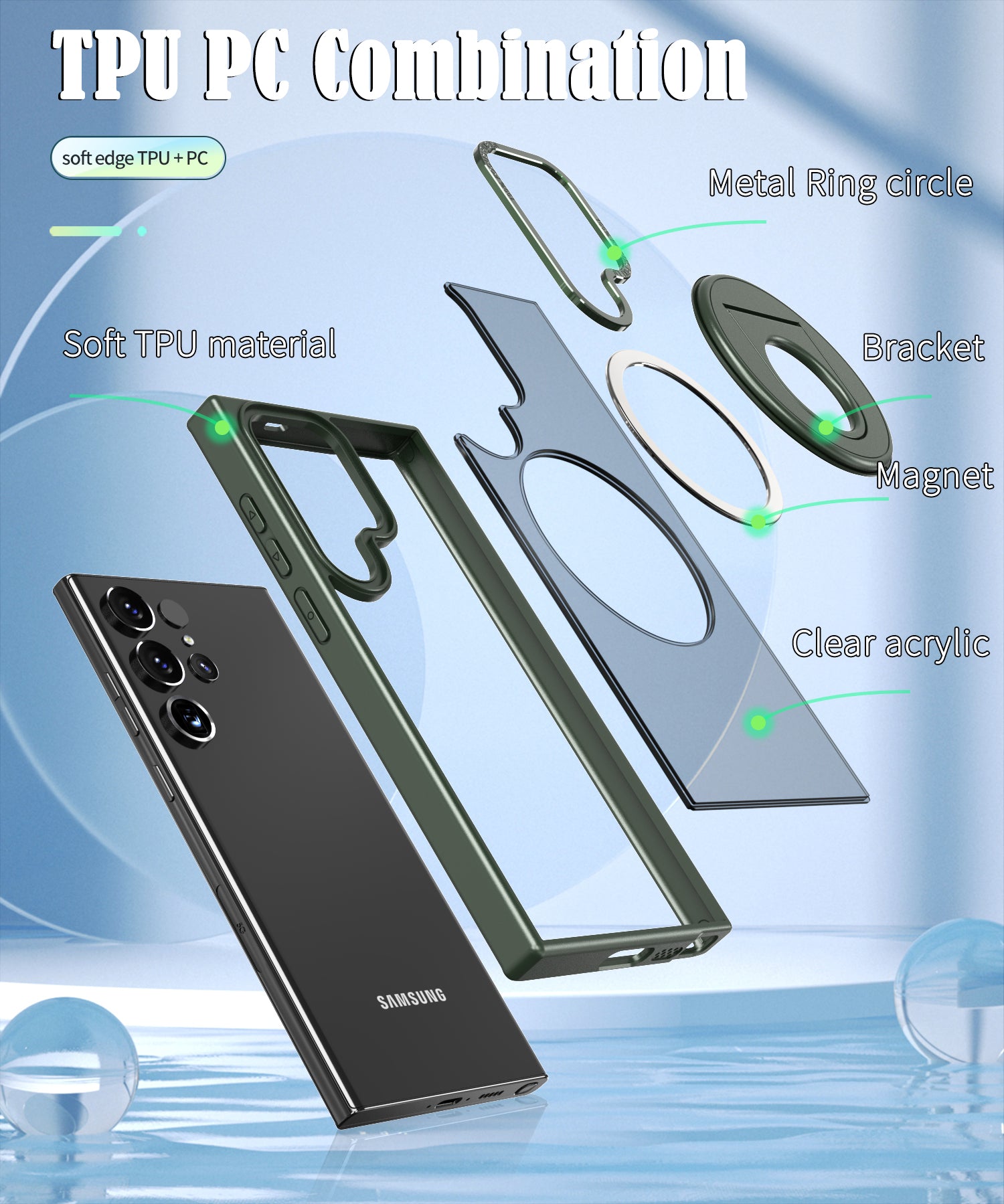 Samsung Galaxy S23 Ultra Hollow Out Ring Rotating Magnetic Suction Bracket Protective Sleeve Case