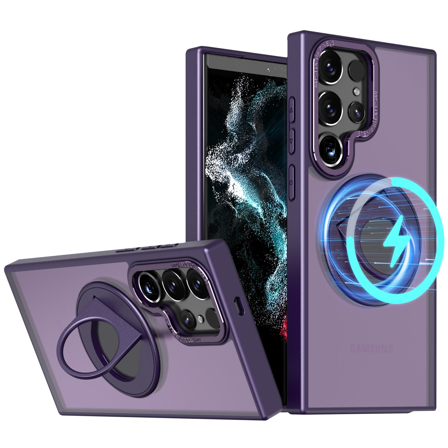 Samsung Galaxy S23 Ultra Hollow Out Ring Rotating Magnetic Suction Bracket Protective Sleeve Case