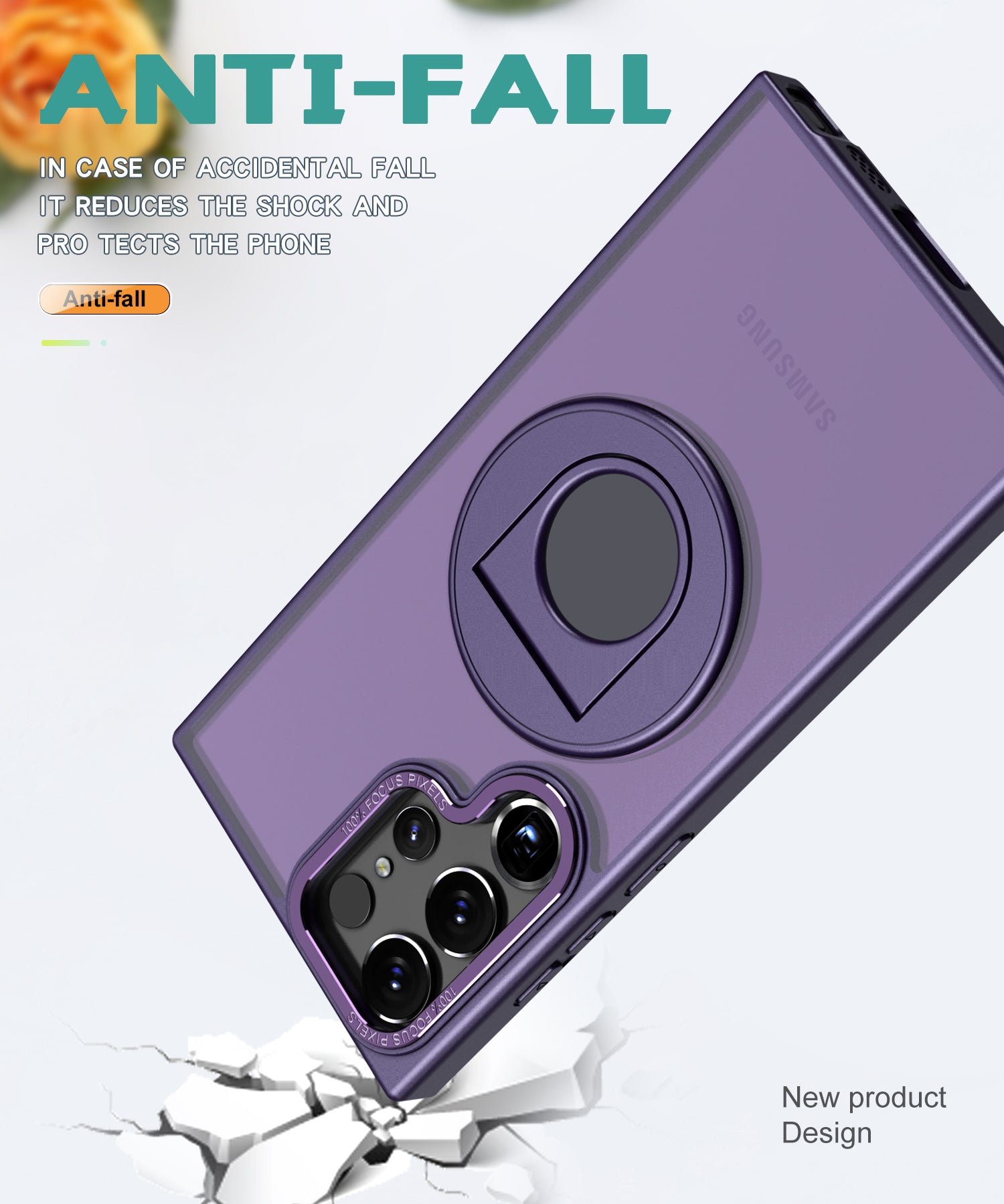 Samsung Galaxy S23 Ultra Hollow Out Ring Rotating Magnetic Suction Bracket Protective Sleeve Case