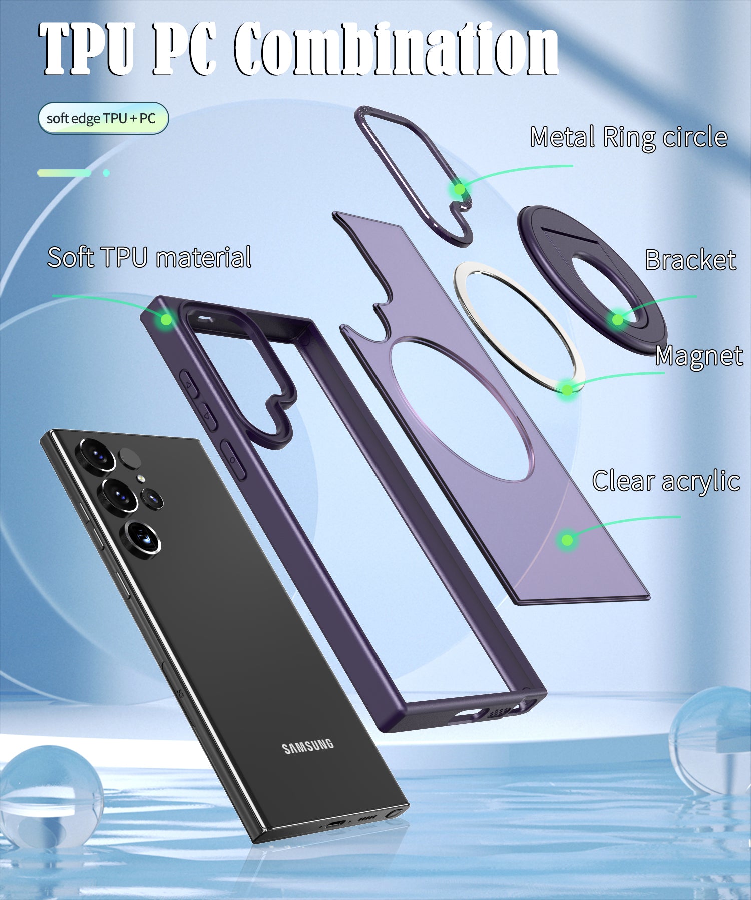 Samsung Galaxy S23 Ultra Hollow Out Ring Rotating Magnetic Suction Bracket Protective Sleeve Case