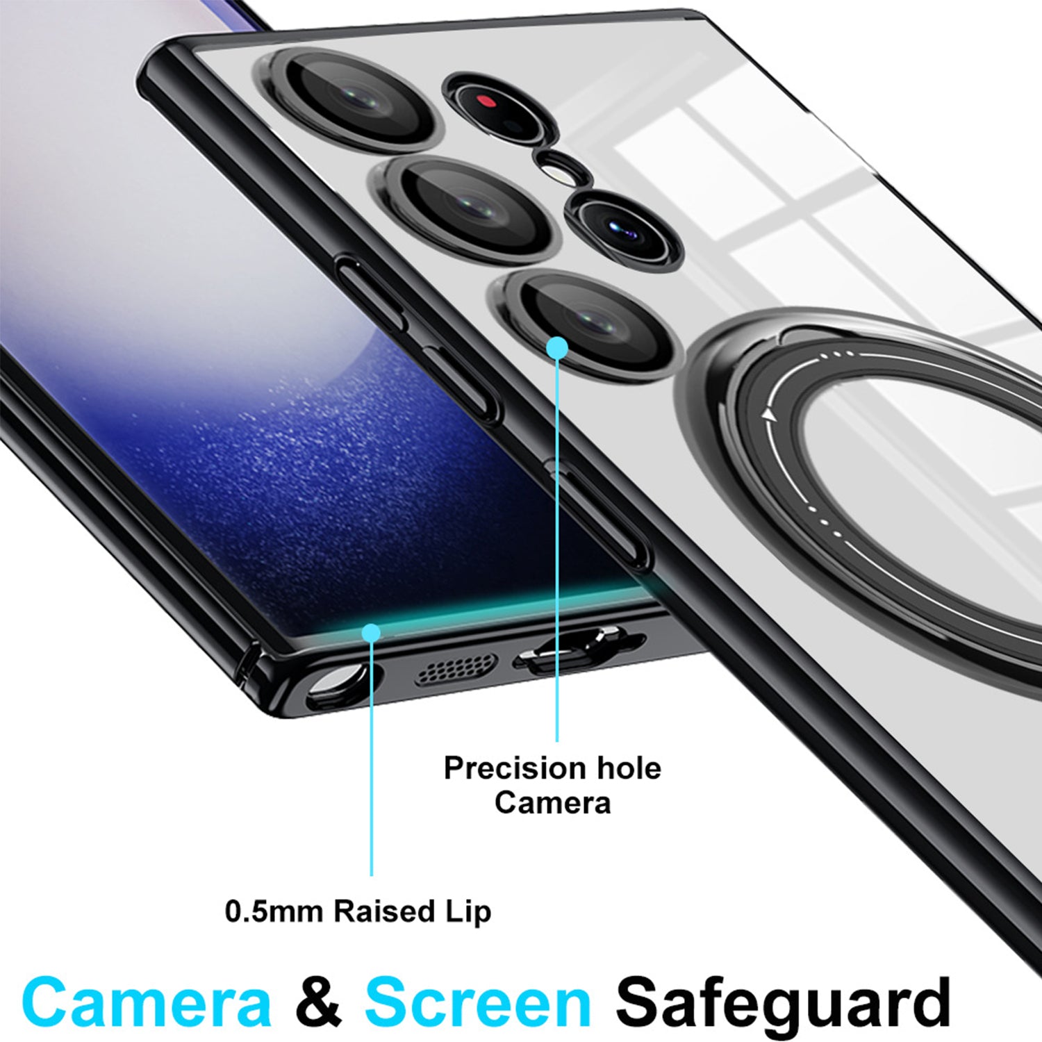 Samsung Galaxy S23 Ultra Electroplated Magnetic Transparent Anti Drop Bracket Ring Phone Case