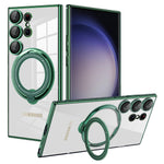 Samsung Galaxy S23 Ultra Electroplated Magnetic Transparent Anti Drop Bracket Ring Phone Case