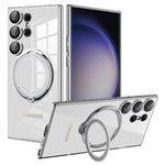 Samsung Galaxy S23 Ultra Electroplated Magnetic Transparent Anti Drop Bracket Ring Phone Case