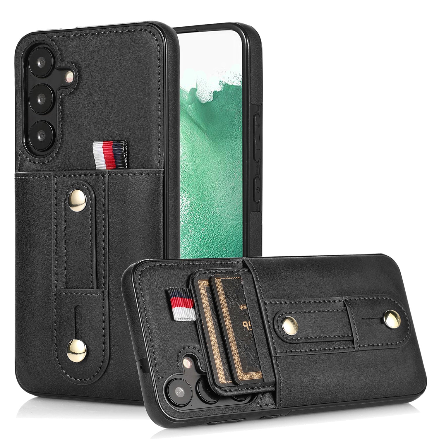 Samsung Galaxy S24 Shockproof，Anti-Fall Protective Case with Card Slots Ring Buckle Loop Strap Wallet Kickstand Cover