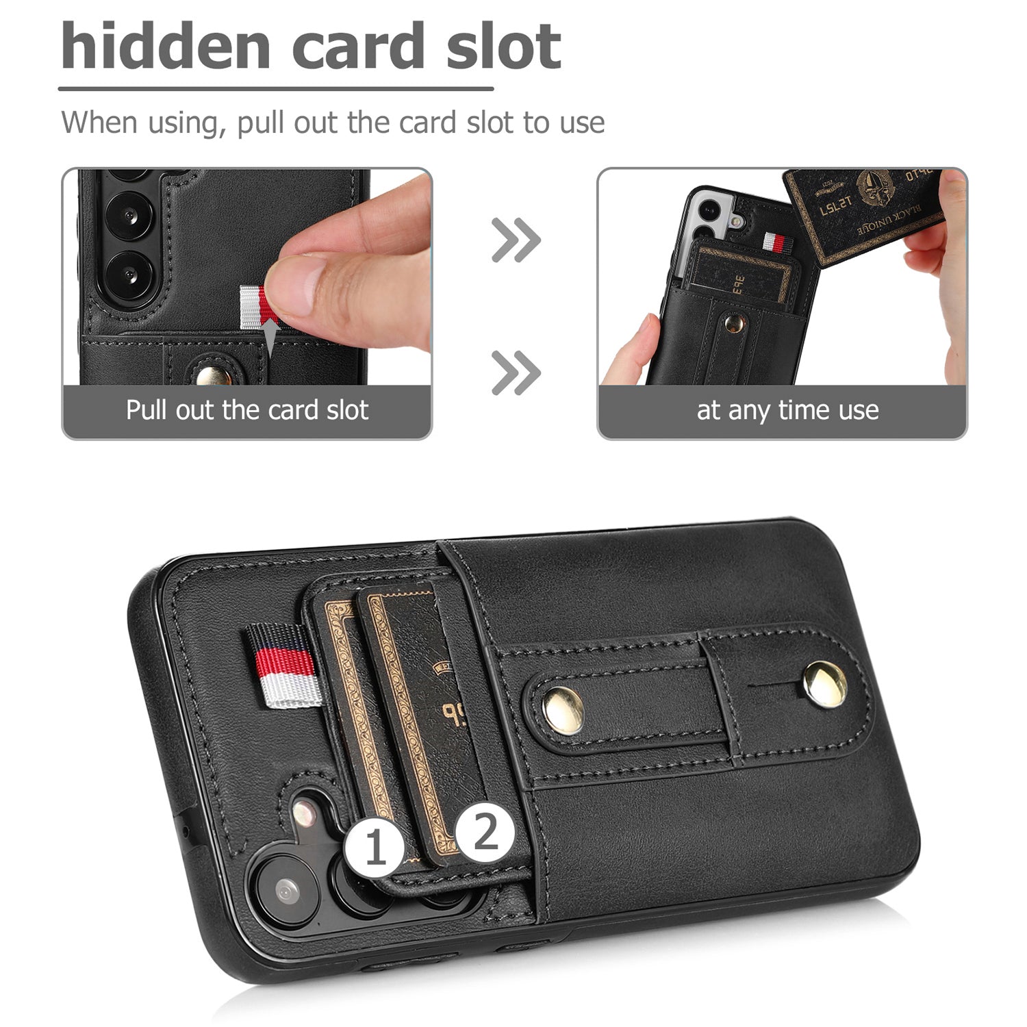 Samsung Galaxy S24 Shockproof，Anti-Fall Protective Case with Card Slots Ring Buckle Loop Strap Wallet Kickstand Cover