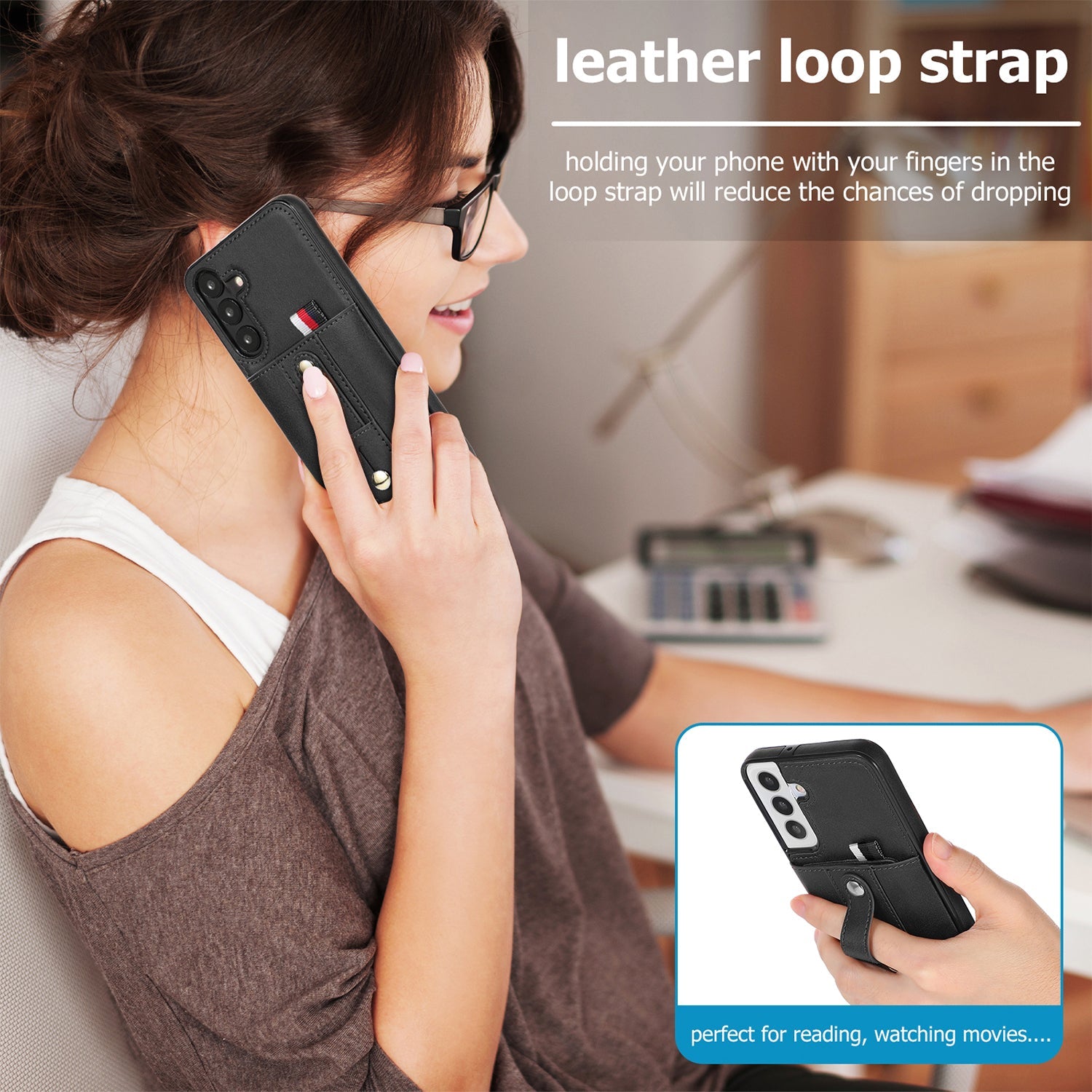 Samsung Galaxy S24 Plus Shockproof，Anti-Fall Protective Case with Card Slots Ring Buckle Loop Strap Wallet Kickstand Cover