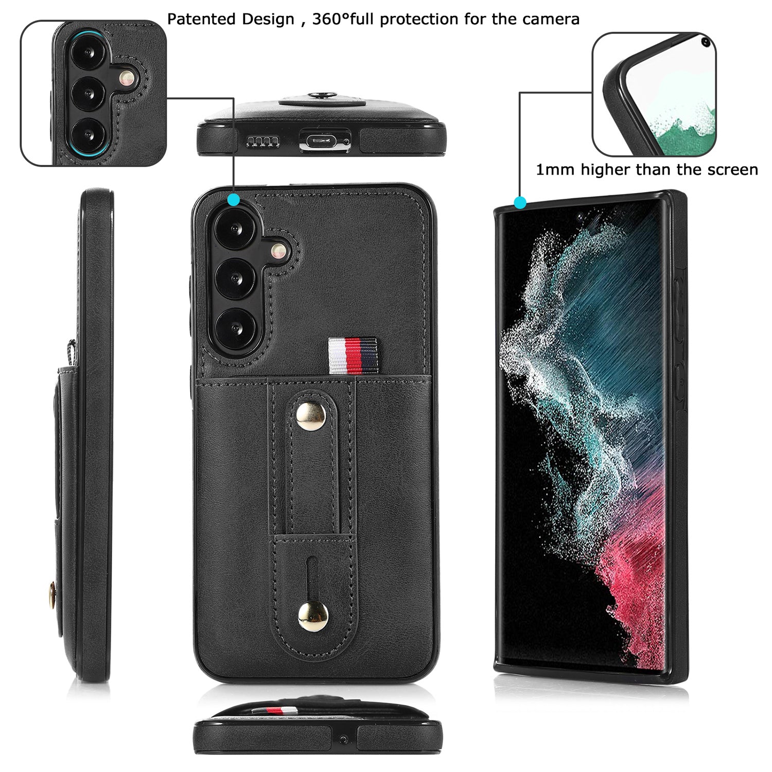 Samsung Galaxy S24 Shockproof，Anti-Fall Protective Case with Card Slots Ring Buckle Loop Strap Wallet Kickstand Cover
