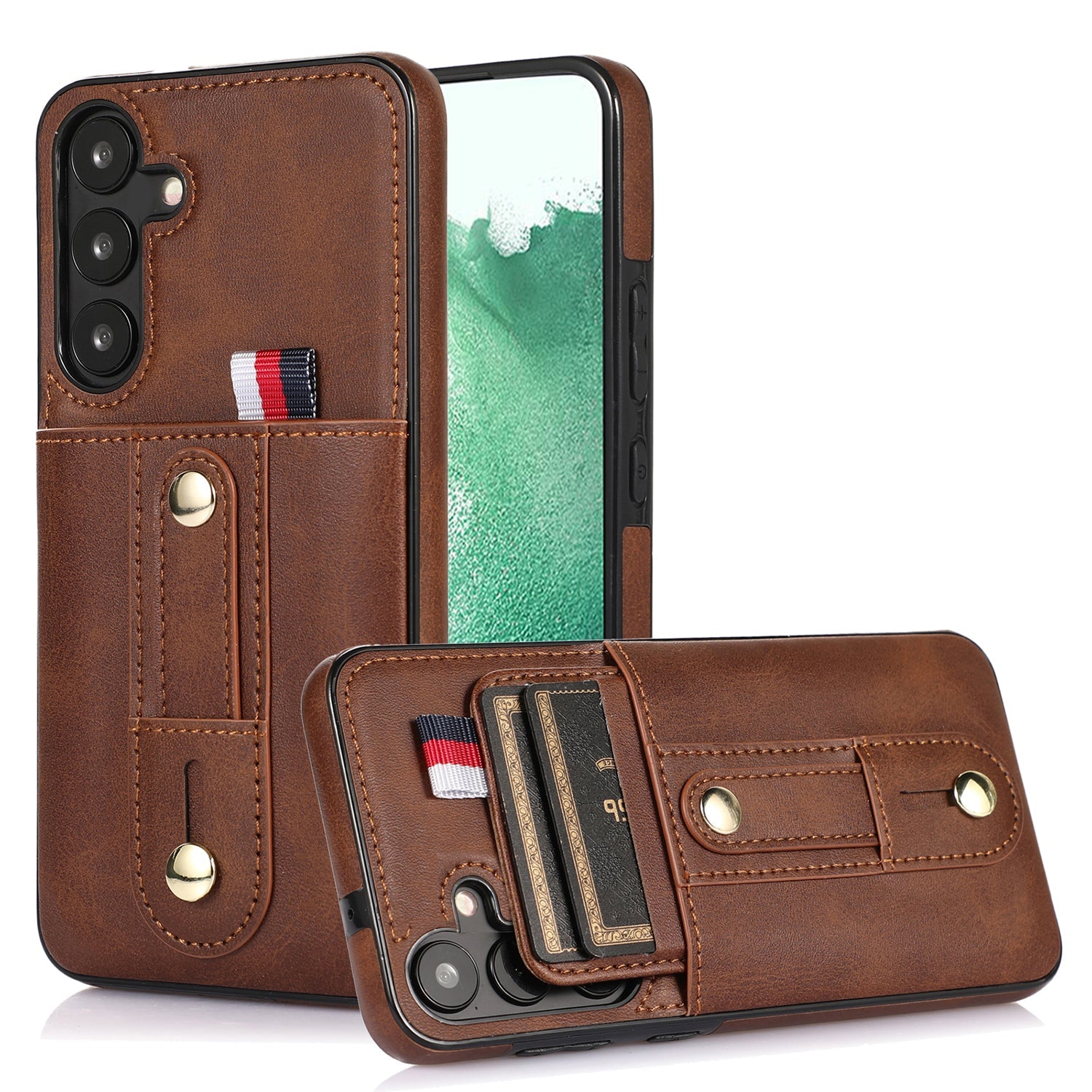 Samsung Galaxy S24 Plus Shockproof，Anti-Fall Protective Case with Card Slots Ring Buckle Loop Strap Wallet Kickstand Cover