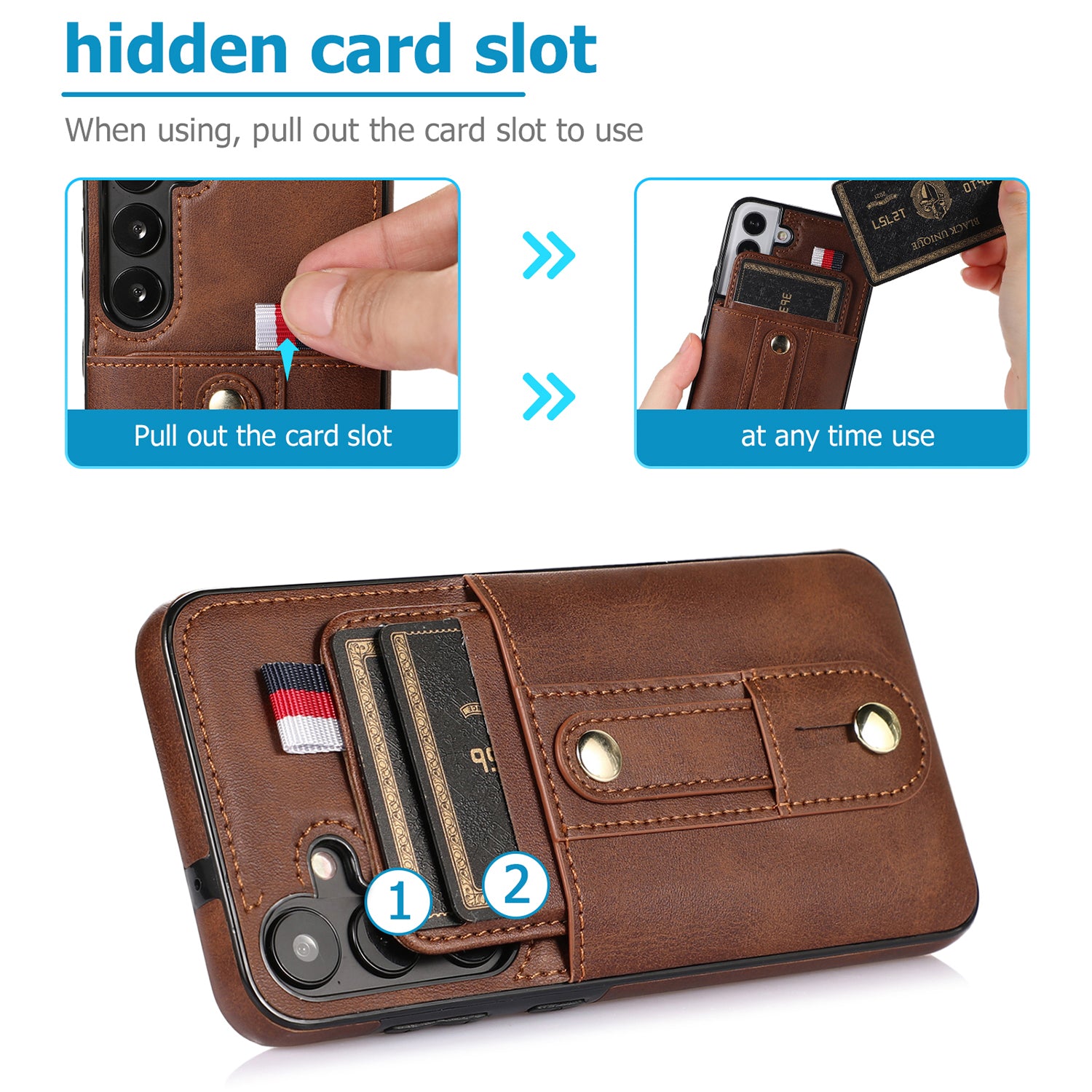 Samsung Galaxy S24 Shockproof，Anti-Fall Protective Case with Card Slots Ring Buckle Loop Strap Wallet Kickstand Cover