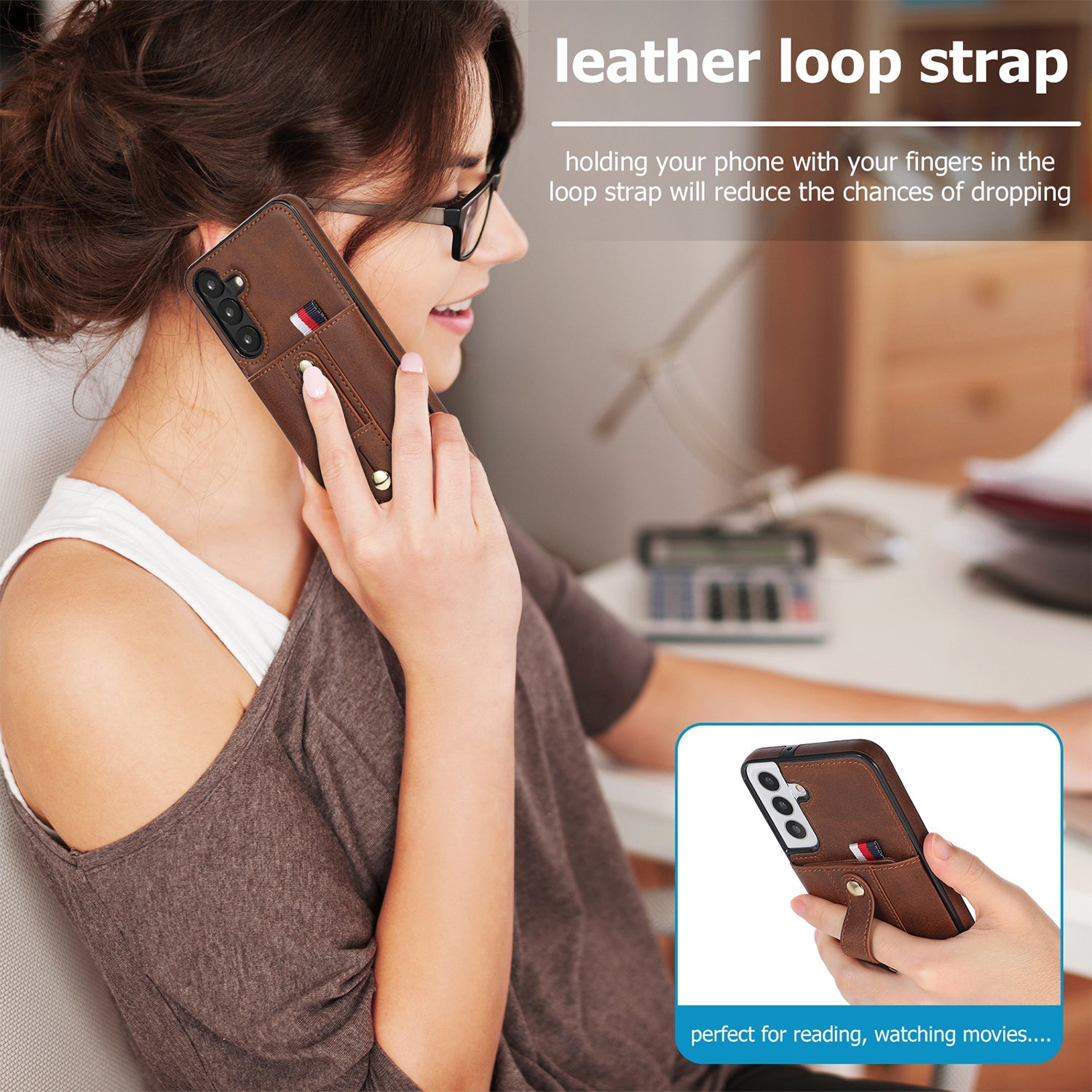Samsung Galaxy S24 Plus Shockproof，Anti-Fall Protective Case with Card Slots Ring Buckle Loop Strap Wallet Kickstand Cover