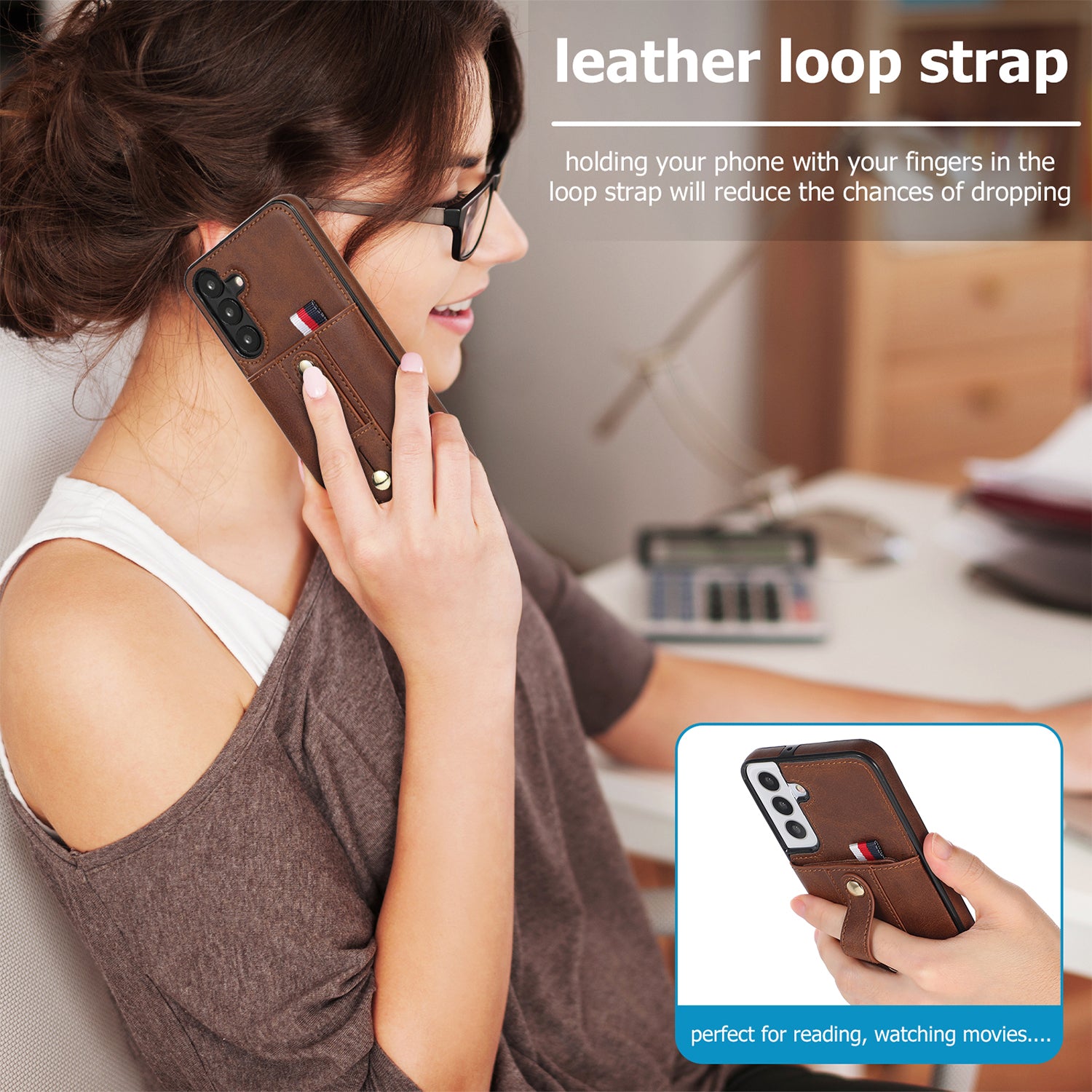 Samsung Galaxy S24 Shockproof，Anti-Fall Protective Case with Card Slots Ring Buckle Loop Strap Wallet Kickstand Cover