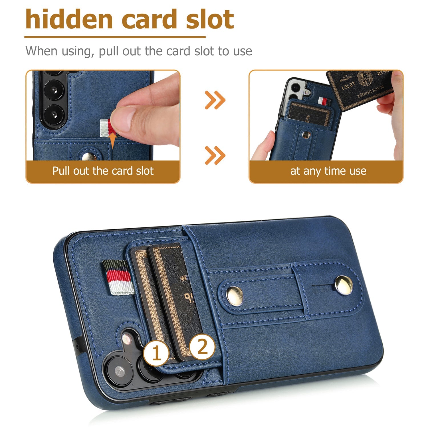 Samsung Galaxy S24 Plus Shockproof，Anti-Fall Protective Case with Card Slots Ring Buckle Loop Strap Wallet Kickstand Cover