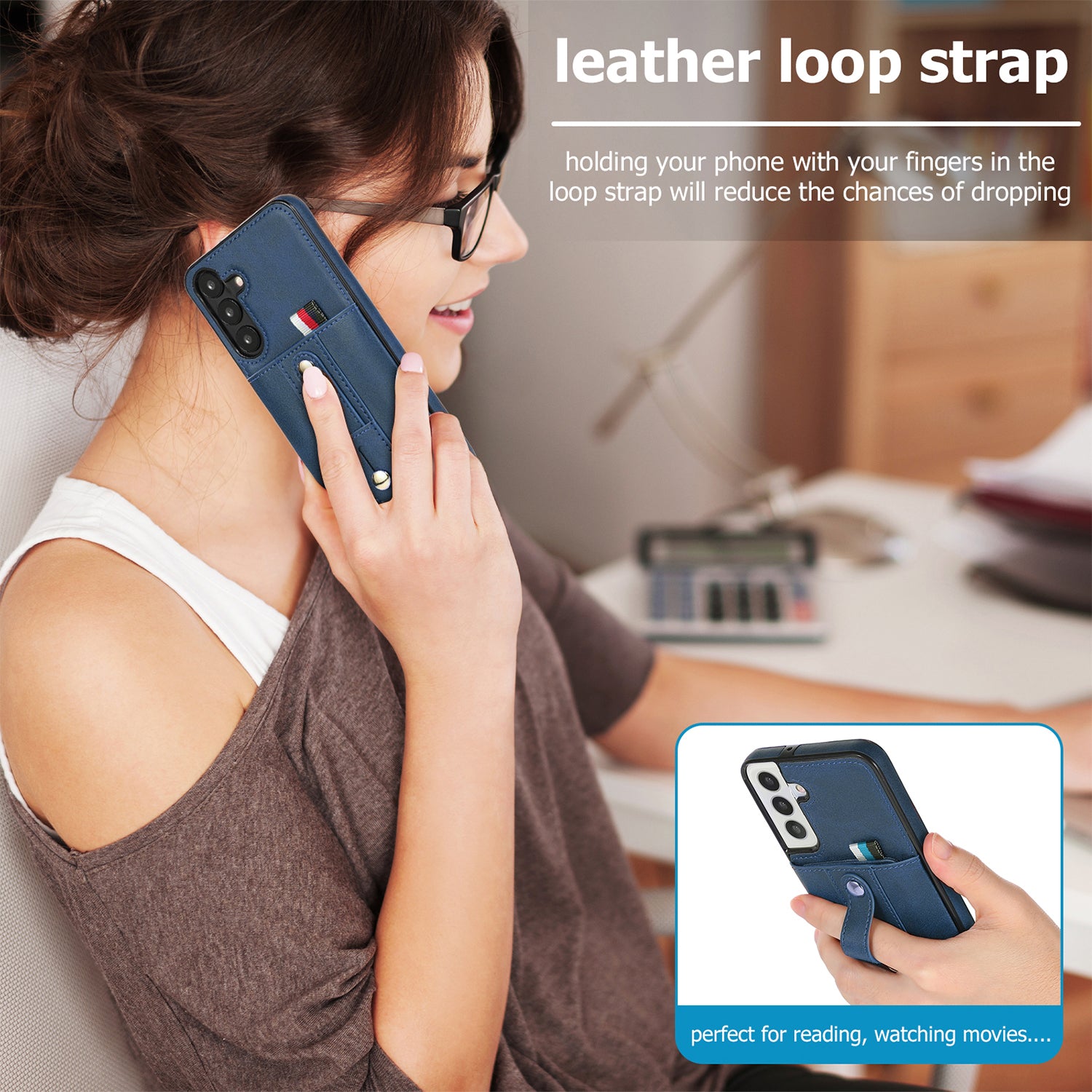 Samsung Galaxy S24 Shockproof，Anti-Fall Protective Case with Card Slots Ring Buckle Loop Strap Wallet Kickstand Cover
