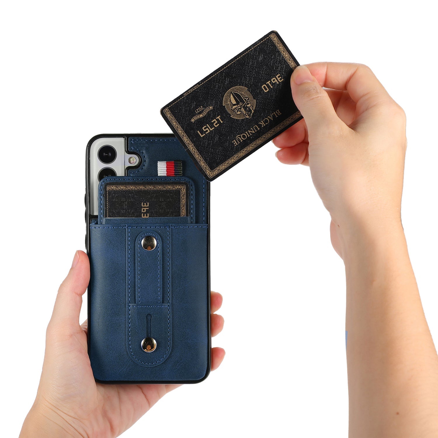 Samsung Galaxy S24 Plus Shockproof，Anti-Fall Protective Case with Card Slots Ring Buckle Loop Strap Wallet Kickstand Cover