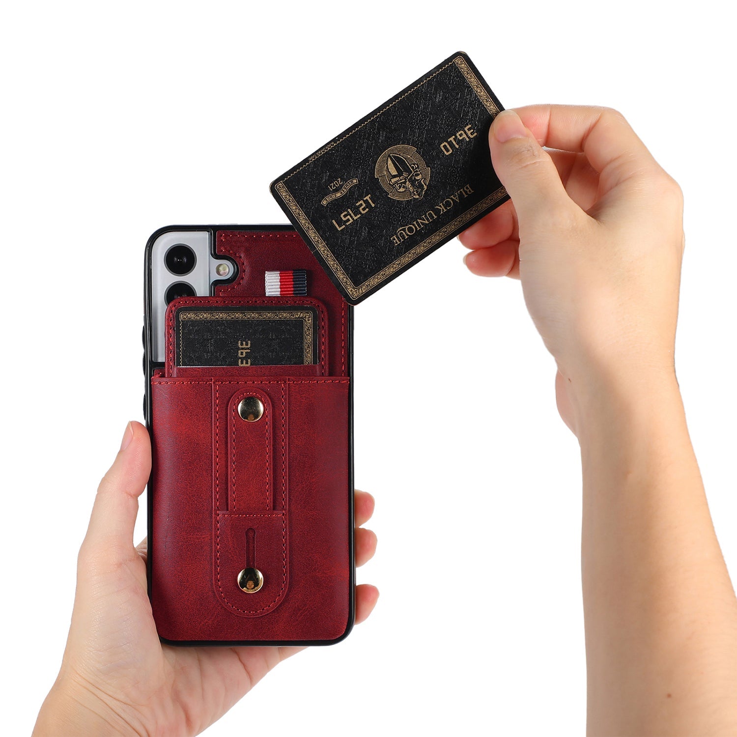 Samsung Galaxy S24 Plus Shockproof，Anti-Fall Protective Case with Card Slots Ring Buckle Loop Strap Wallet Kickstand Cover