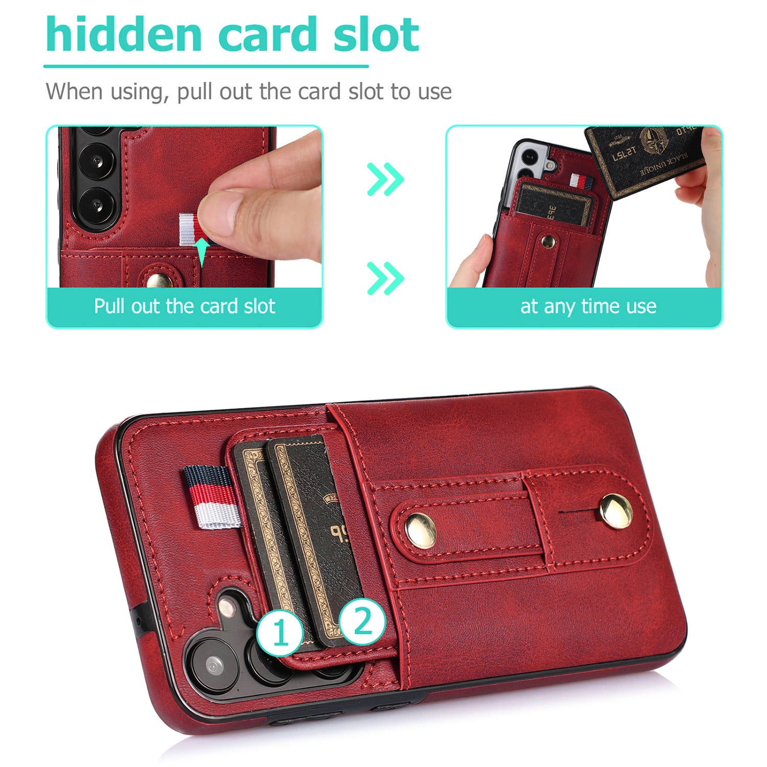 Samsung Galaxy S24 Shockproof，Anti-Fall Protective Case with Card Slots Ring Buckle Loop Strap Wallet Kickstand Cover