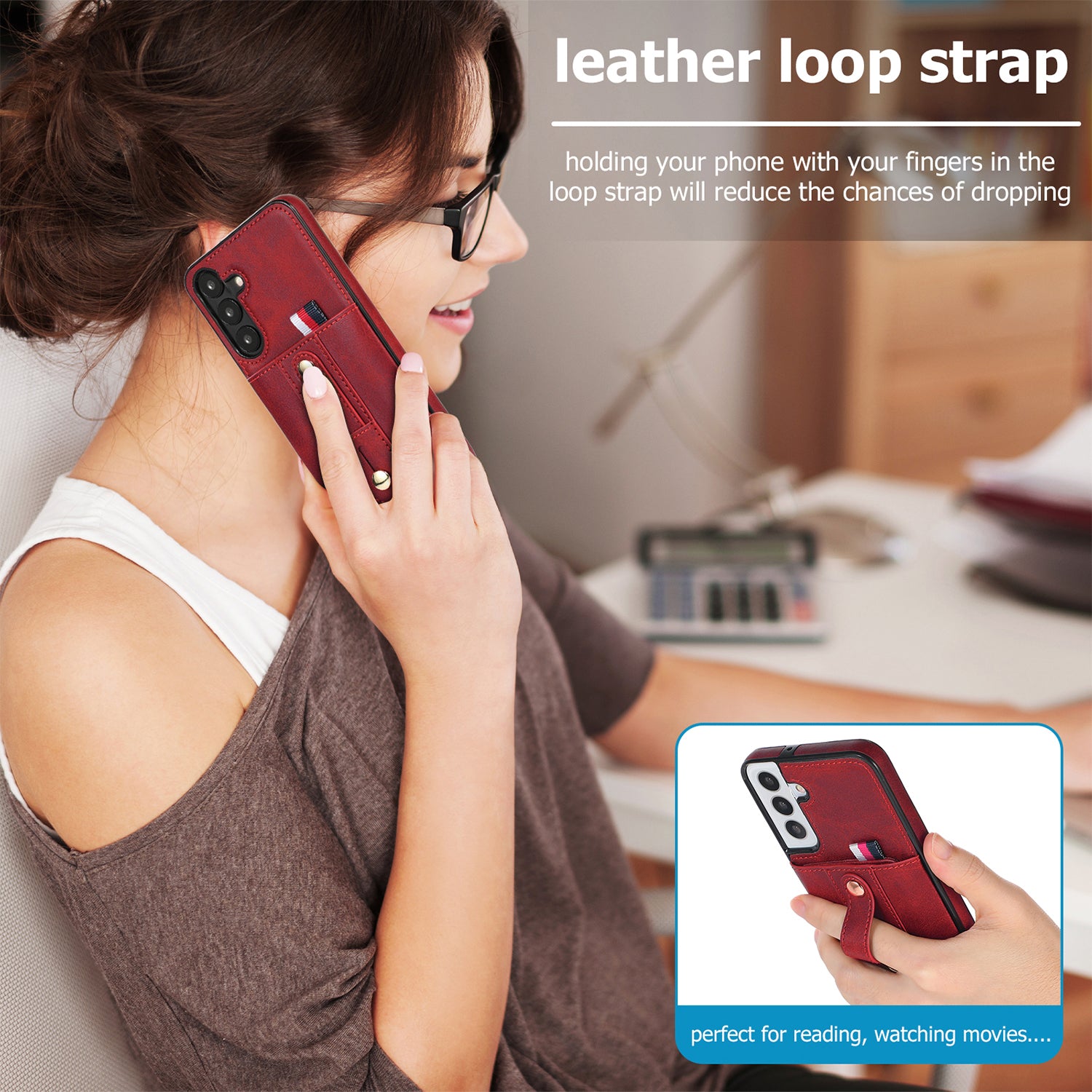 Samsung Galaxy S24 Shockproof，Anti-Fall Protective Case with Card Slots Ring Buckle Loop Strap Wallet Kickstand Cover
