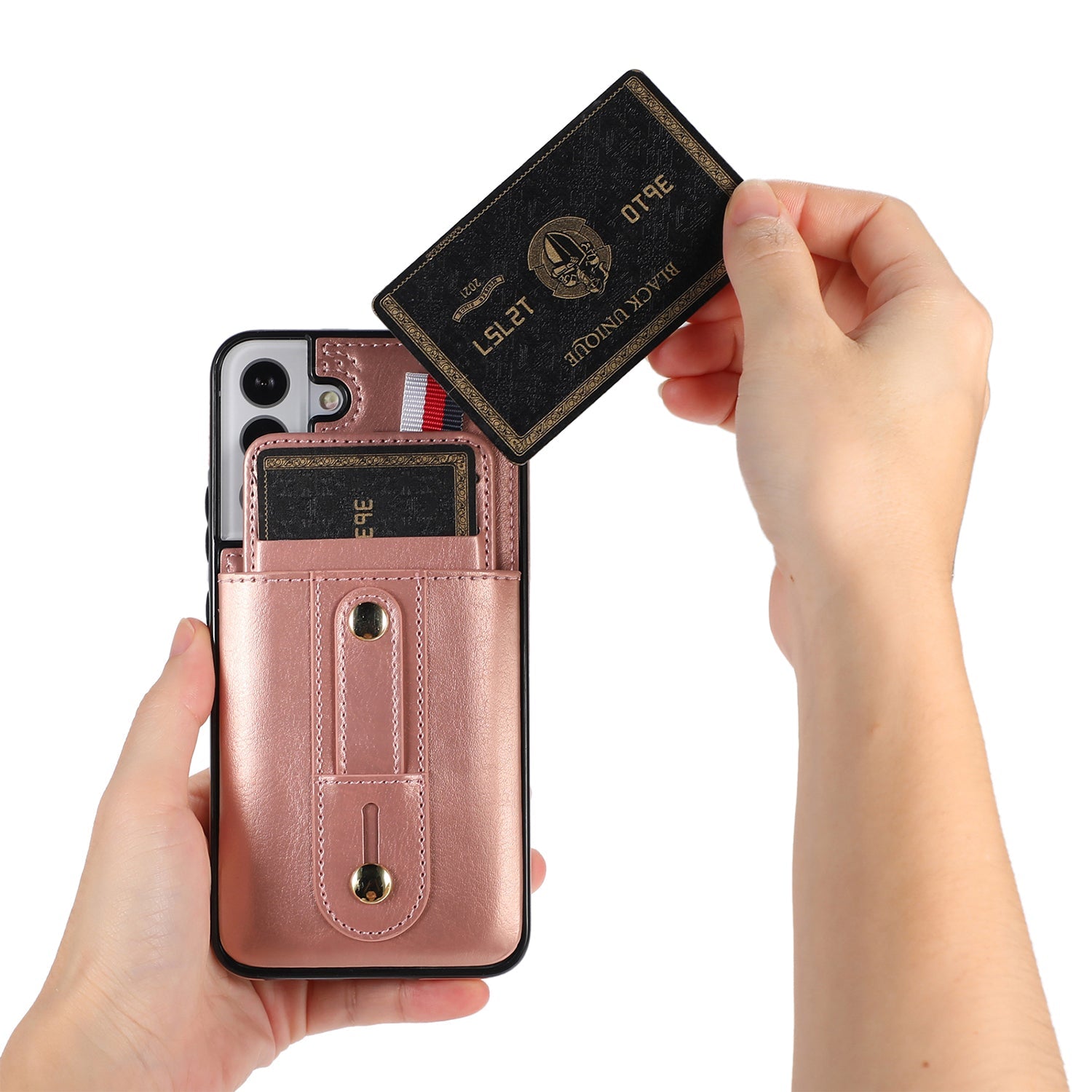 Samsung Galaxy S24 Plus Shockproof，Anti-Fall Protective Case with Card Slots Ring Buckle Loop Strap Wallet Kickstand Cover