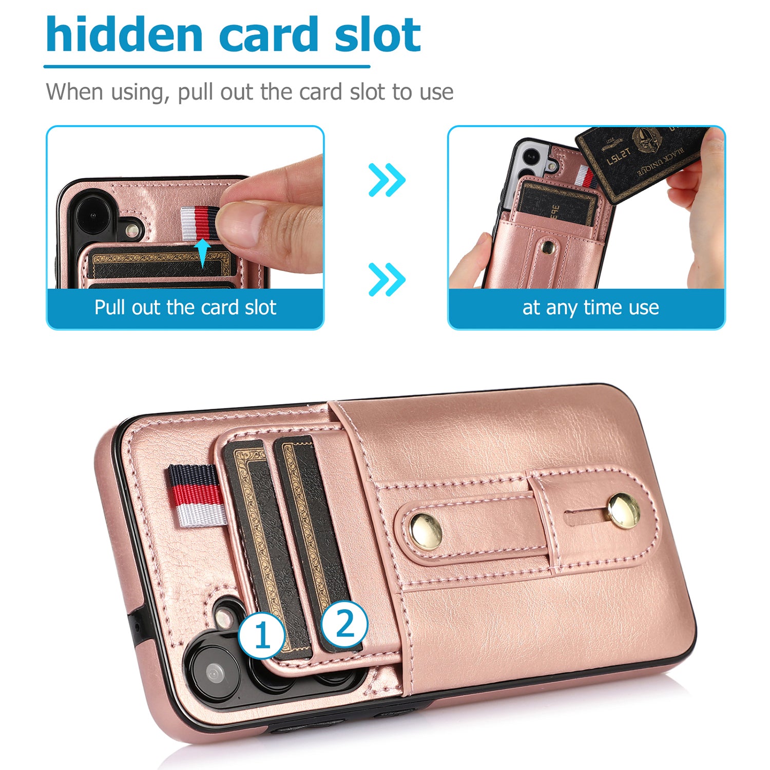 Samsung Galaxy S24 Shockproof，Anti-Fall Protective Case with Card Slots Ring Buckle Loop Strap Wallet Kickstand Cover