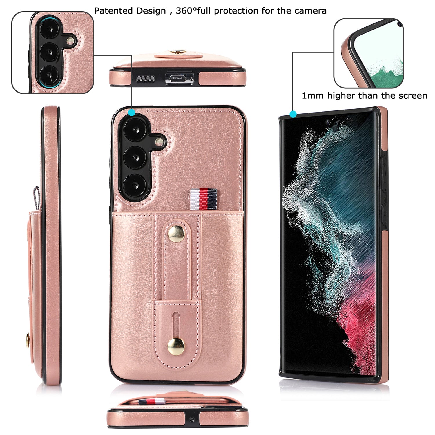 Samsung Galaxy S24 Shockproof，Anti-Fall Protective Case with Card Slots Ring Buckle Loop Strap Wallet Kickstand Cover