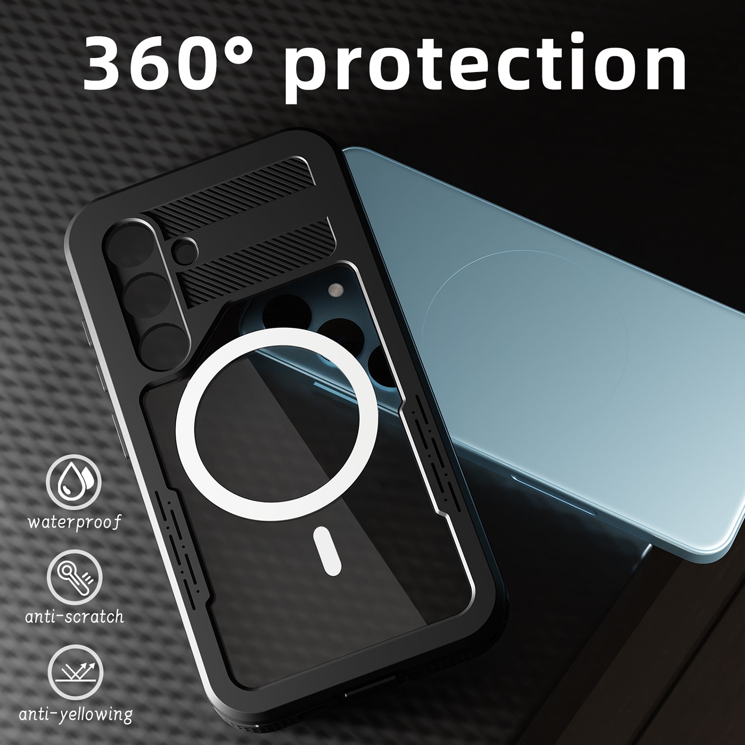 Samsung Galaxy S24,360 Full Protective Waterproof Case With Built-in Screen Fingerprint Protector