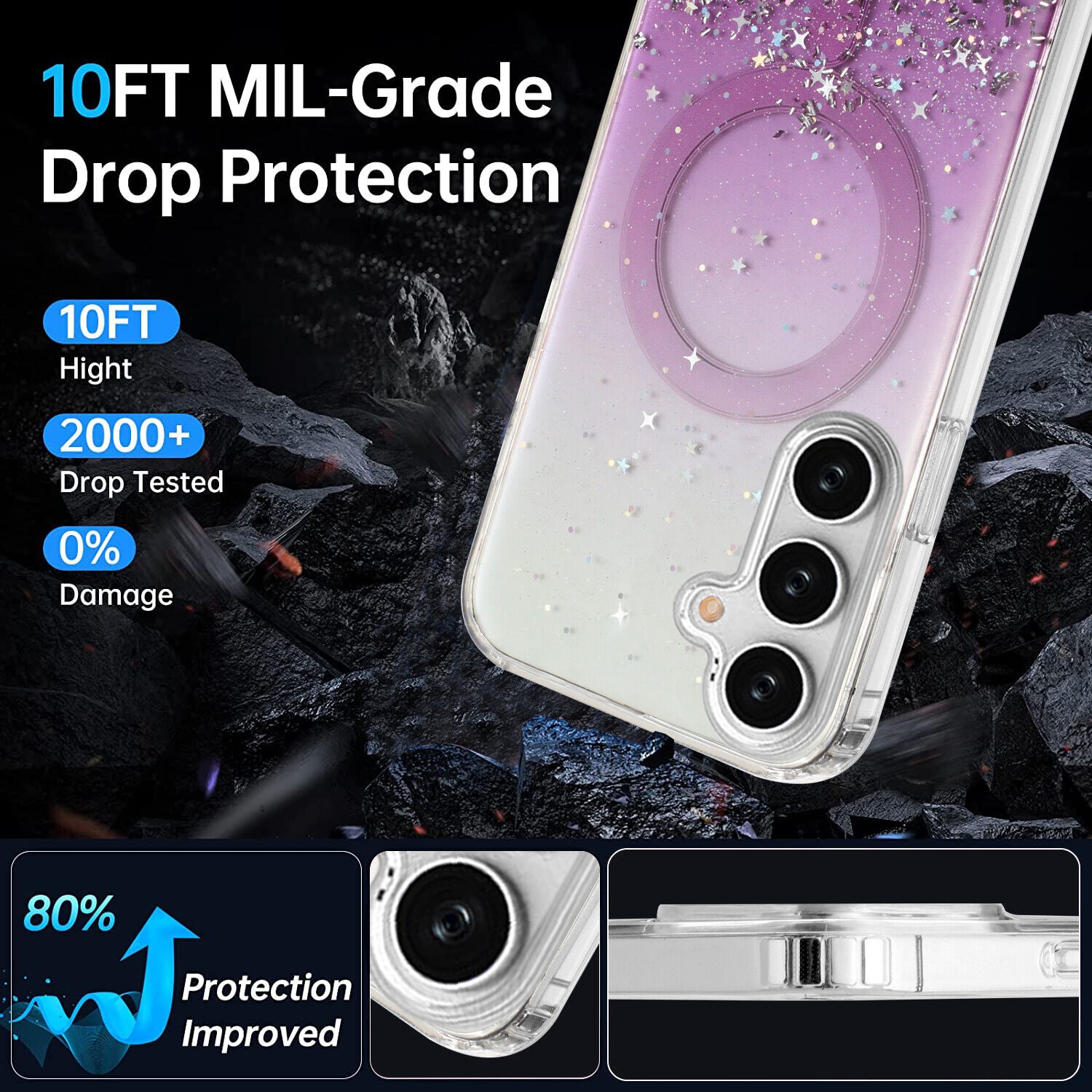 Samsung Galaxy S24 Luxury Sparkly Cover for , Clear Shockproof Silicone Bumper Case