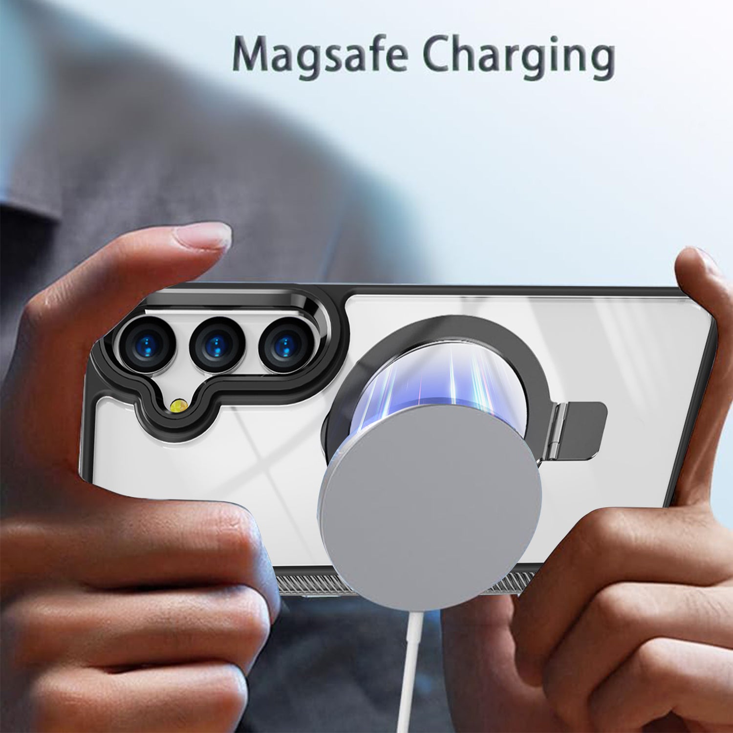 Samsung Galaxy S24 Transparent Magnetic Attraction Holder Mobile Phone Case