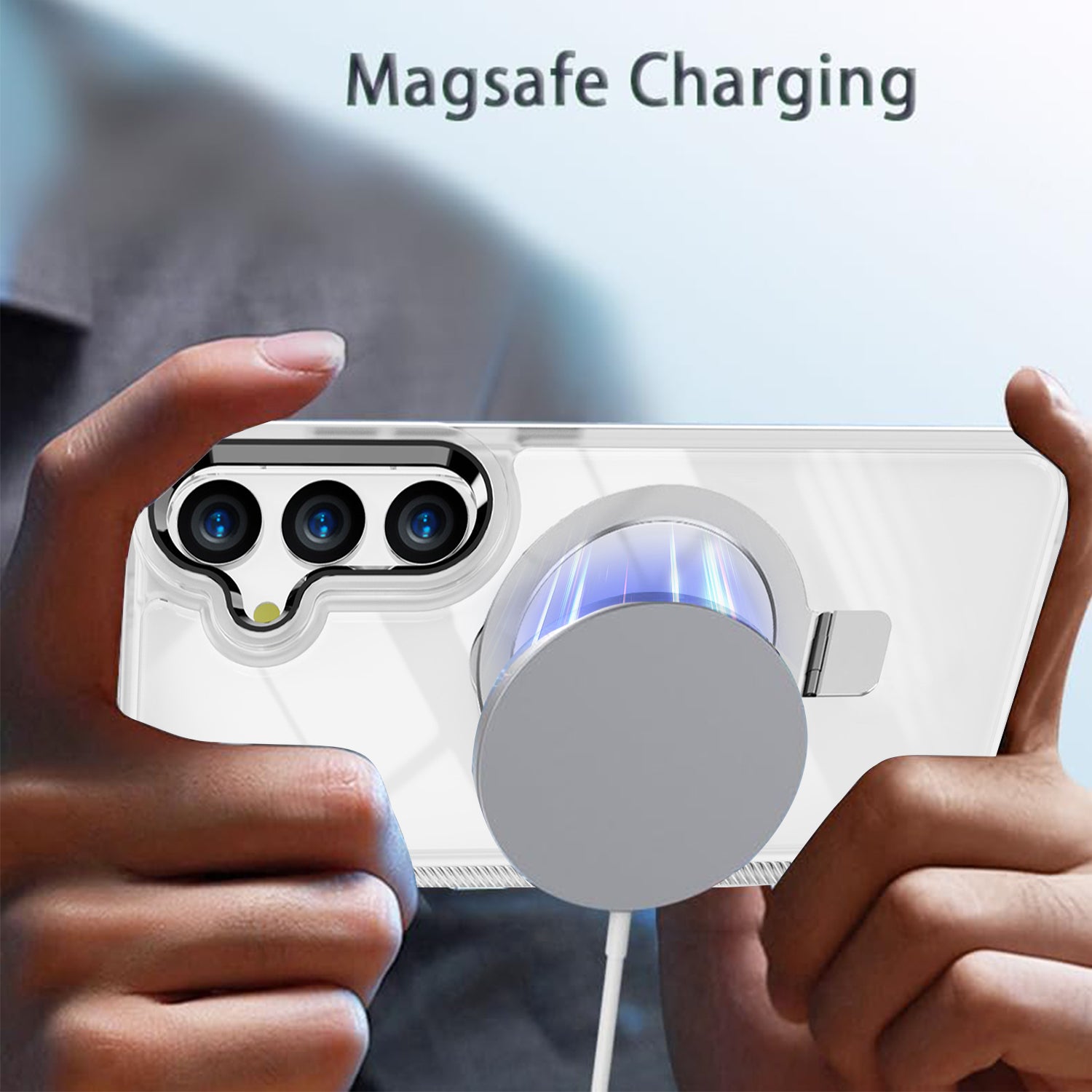 Samsung Galaxy S24 Plus Transparent Magnetic Attraction Holder Mobile Phone Case