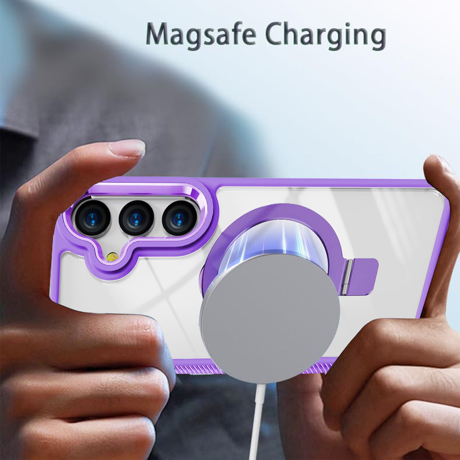Samsung Galaxy S24 Plus Transparent Magnetic Attraction Holder Mobile Phone Case