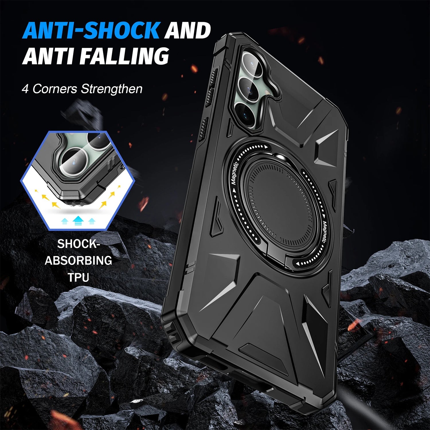 Samsung Galaxy S24 Plus Magnetic with 360 Degree Rotating Ring Stand, Heavy Duty Phone Case
