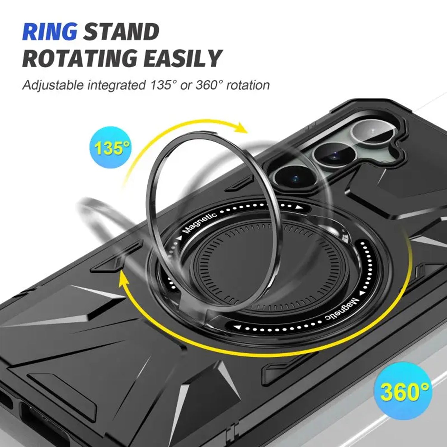 Samsung Galaxy S24 Magnetic with 360 Degree Rotating Ring Stand, Heavy Duty Phone Case