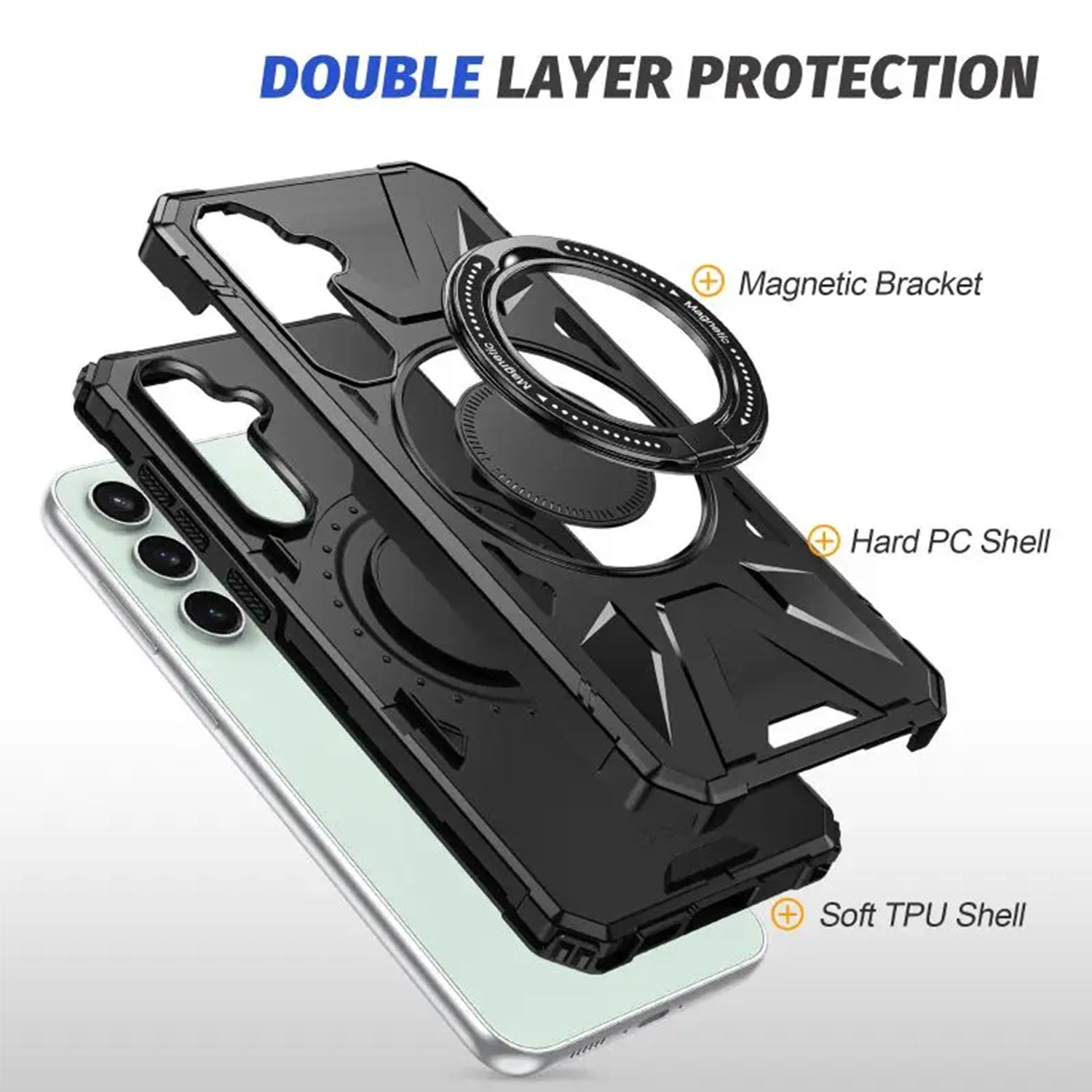 Samsung Galaxy S24 Magnetic with 360 Degree Rotating Ring Stand, Heavy Duty Phone Case