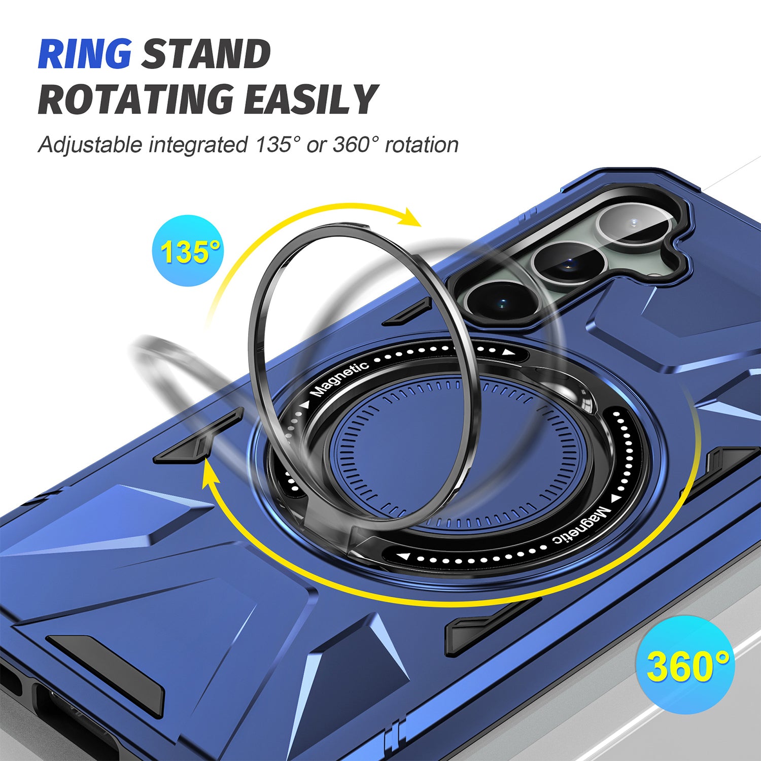 Samsung Galaxy S24 Magnetic with 360 Degree Rotating Ring Stand, Heavy Duty Phone Case