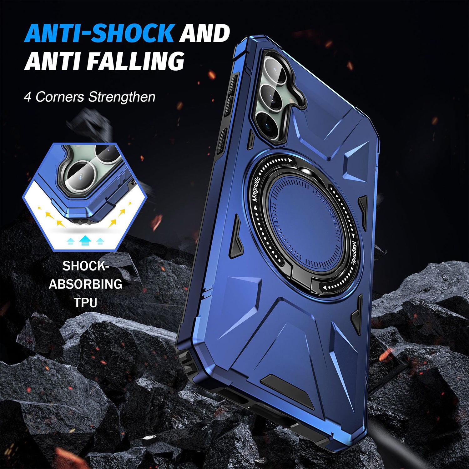 Samsung Galaxy S24 Magnetic with 360 Degree Rotating Ring Stand, Heavy Duty Phone Case