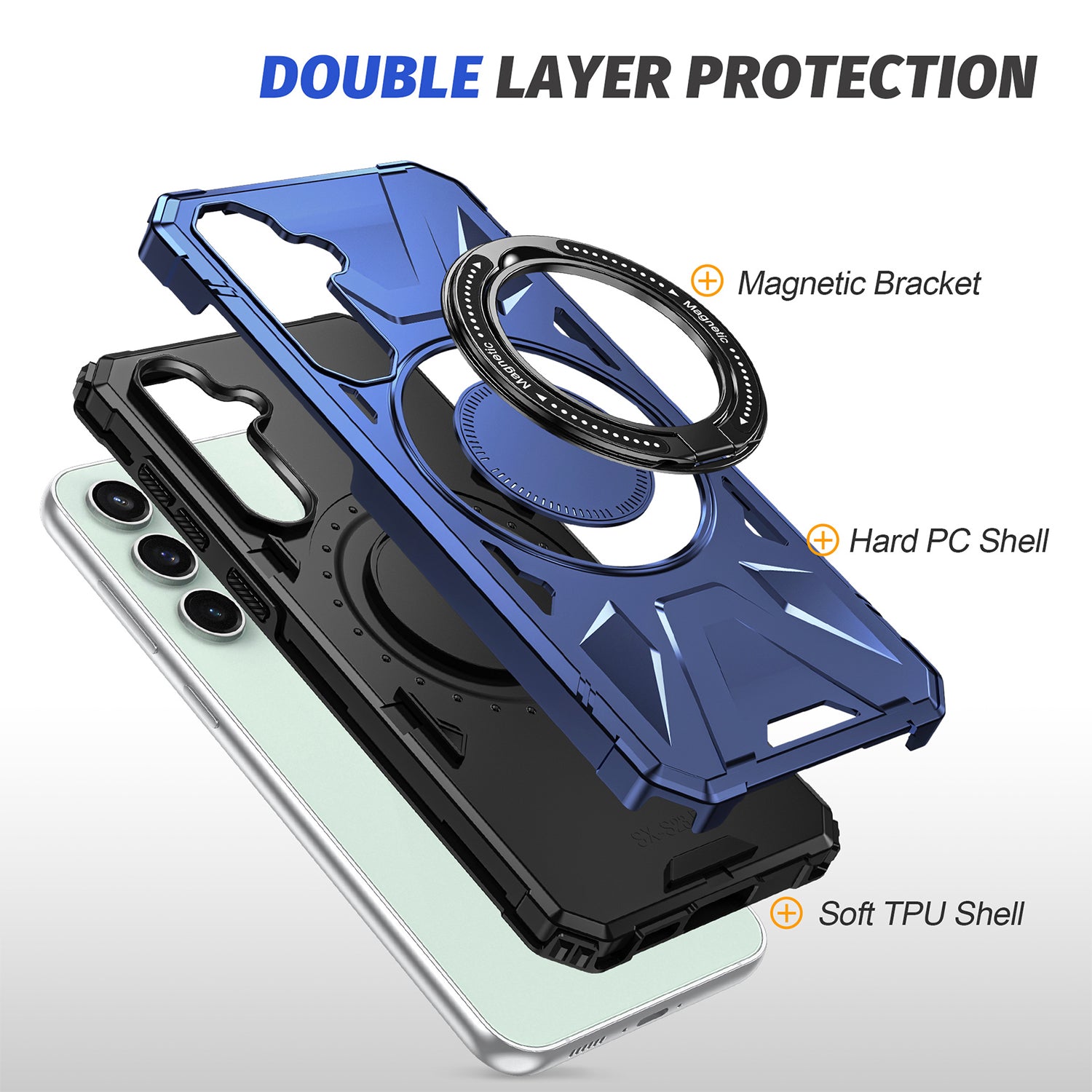 Samsung Galaxy S24 Magnetic with 360 Degree Rotating Ring Stand, Heavy Duty Phone Case