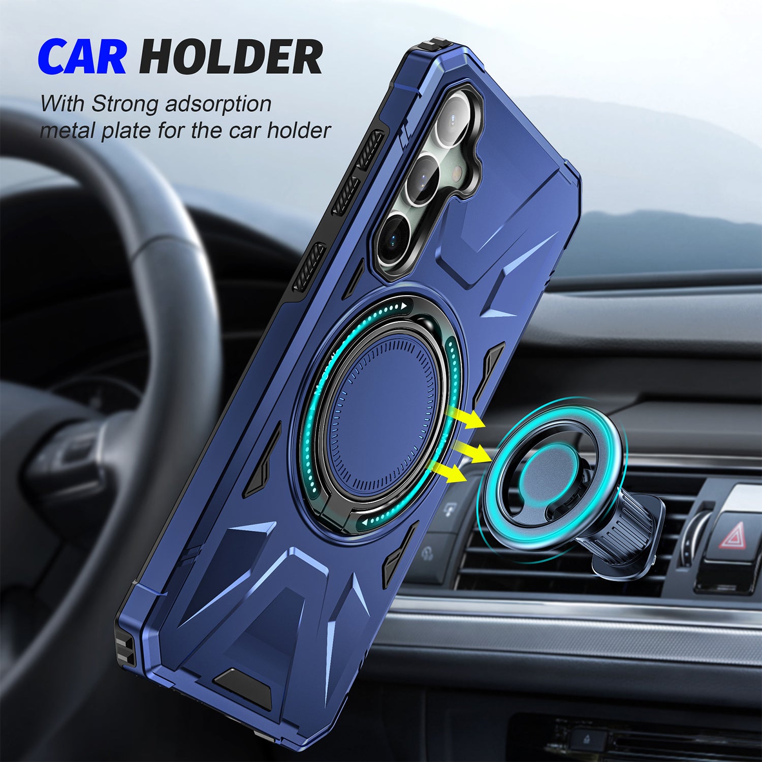Samsung Galaxy S24 Magnetic with 360 Degree Rotating Ring Stand, Heavy Duty Phone Case