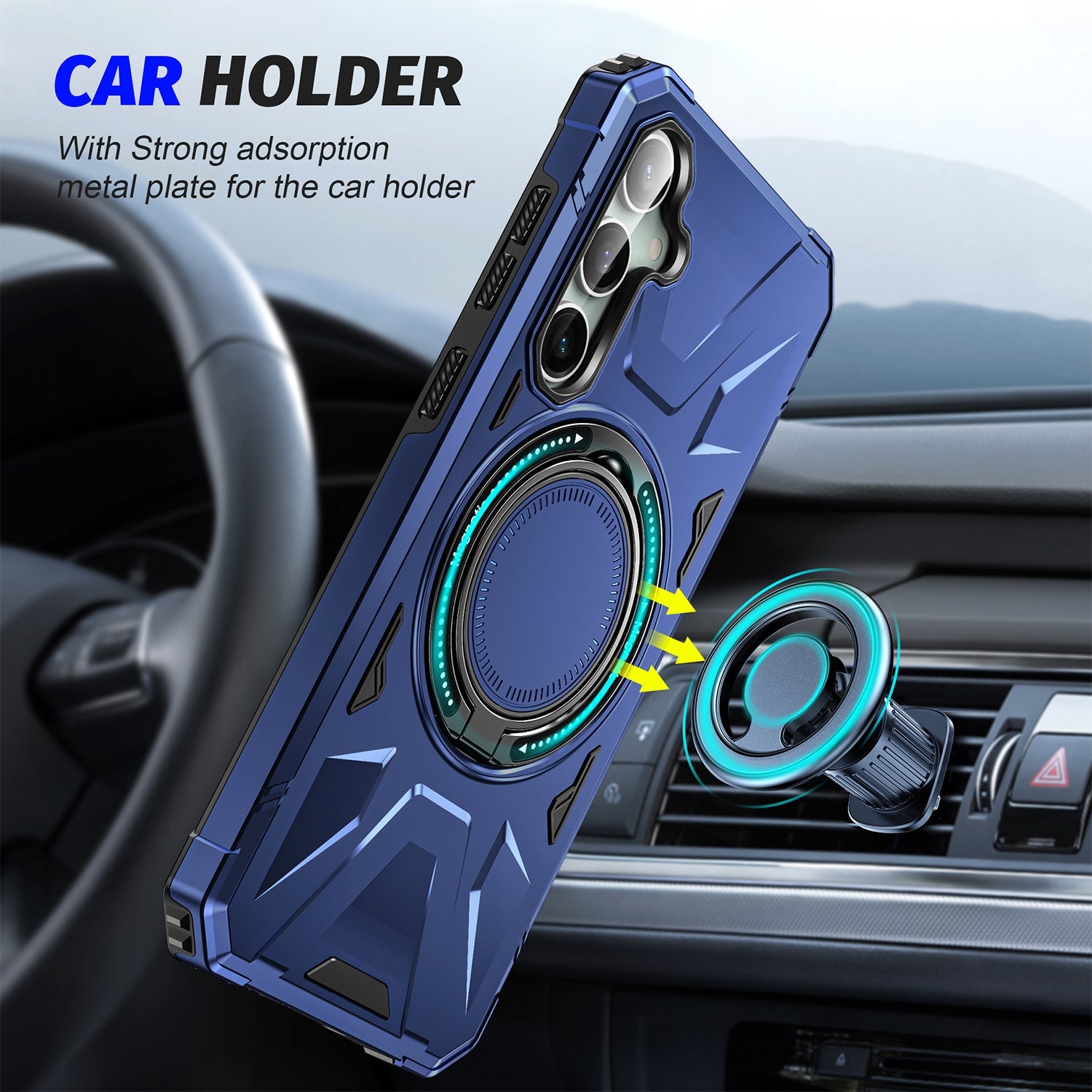 Samsung Galaxy S24 Plus Magnetic with 360 Degree Rotating Ring Stand, Heavy Duty Phone Case