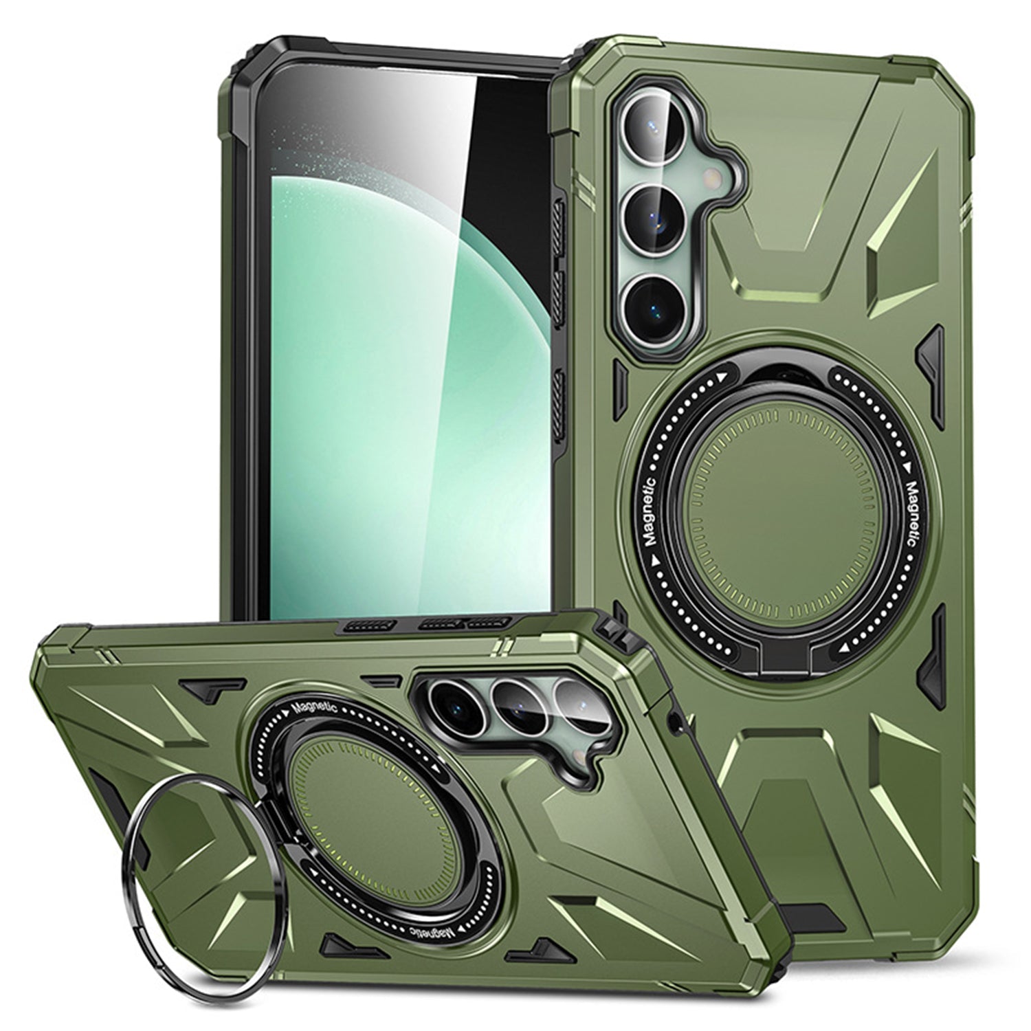 Samsung Galaxy S24 Plus Magnetic with 360 Degree Rotating Ring Stand, Heavy Duty Phone Case