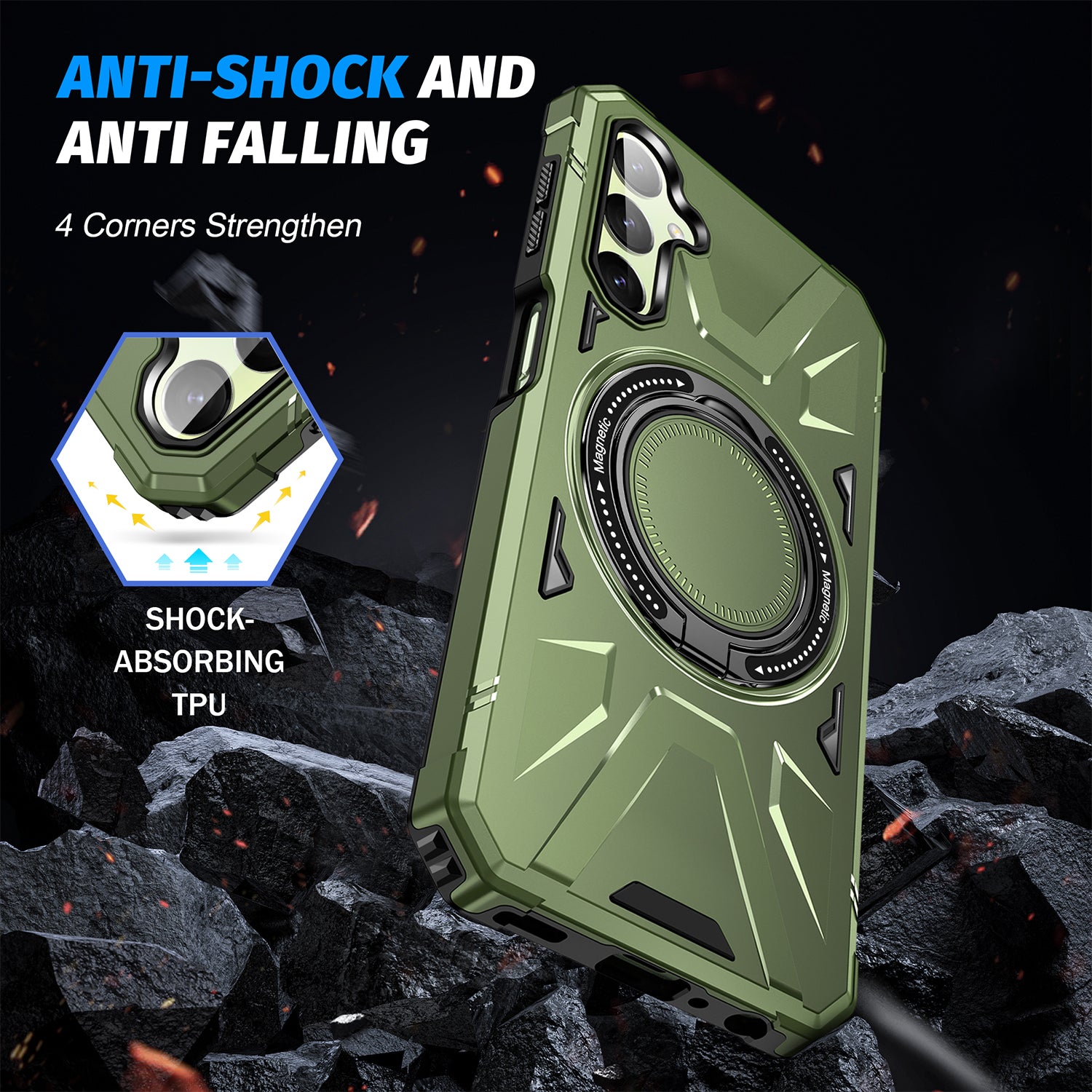 Samsung Galaxy S24 Magnetic with 360 Degree Rotating Ring Stand, Heavy Duty Phone Case