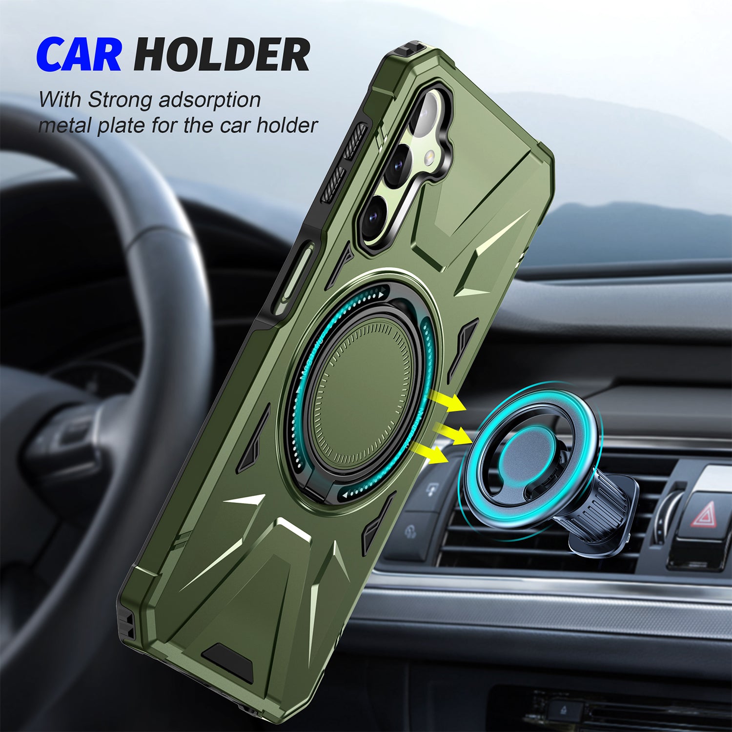 Samsung Galaxy S24 Magnetic with 360 Degree Rotating Ring Stand, Heavy Duty Phone Case