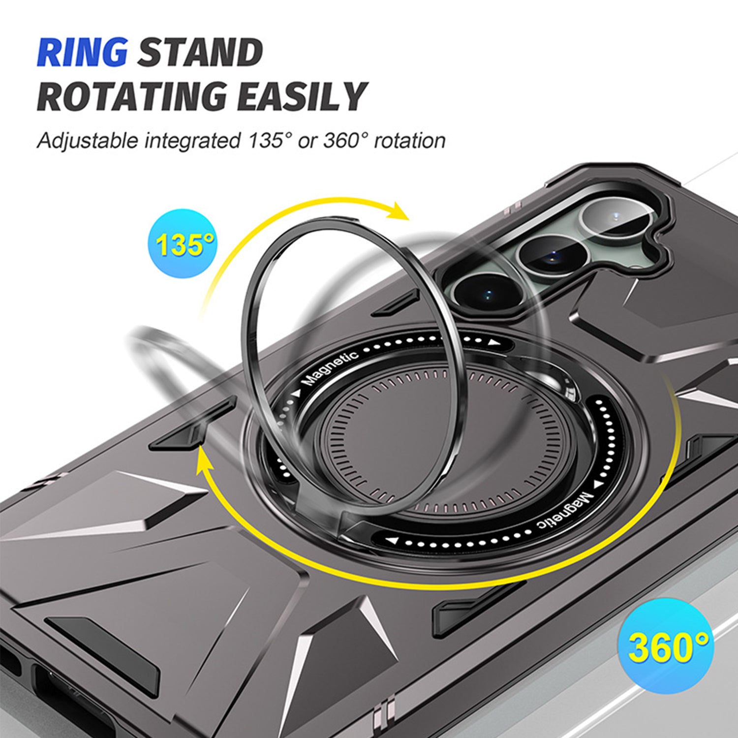 Samsung Galaxy S24 Magnetic with 360 Degree Rotating Ring Stand, Heavy Duty Phone Case