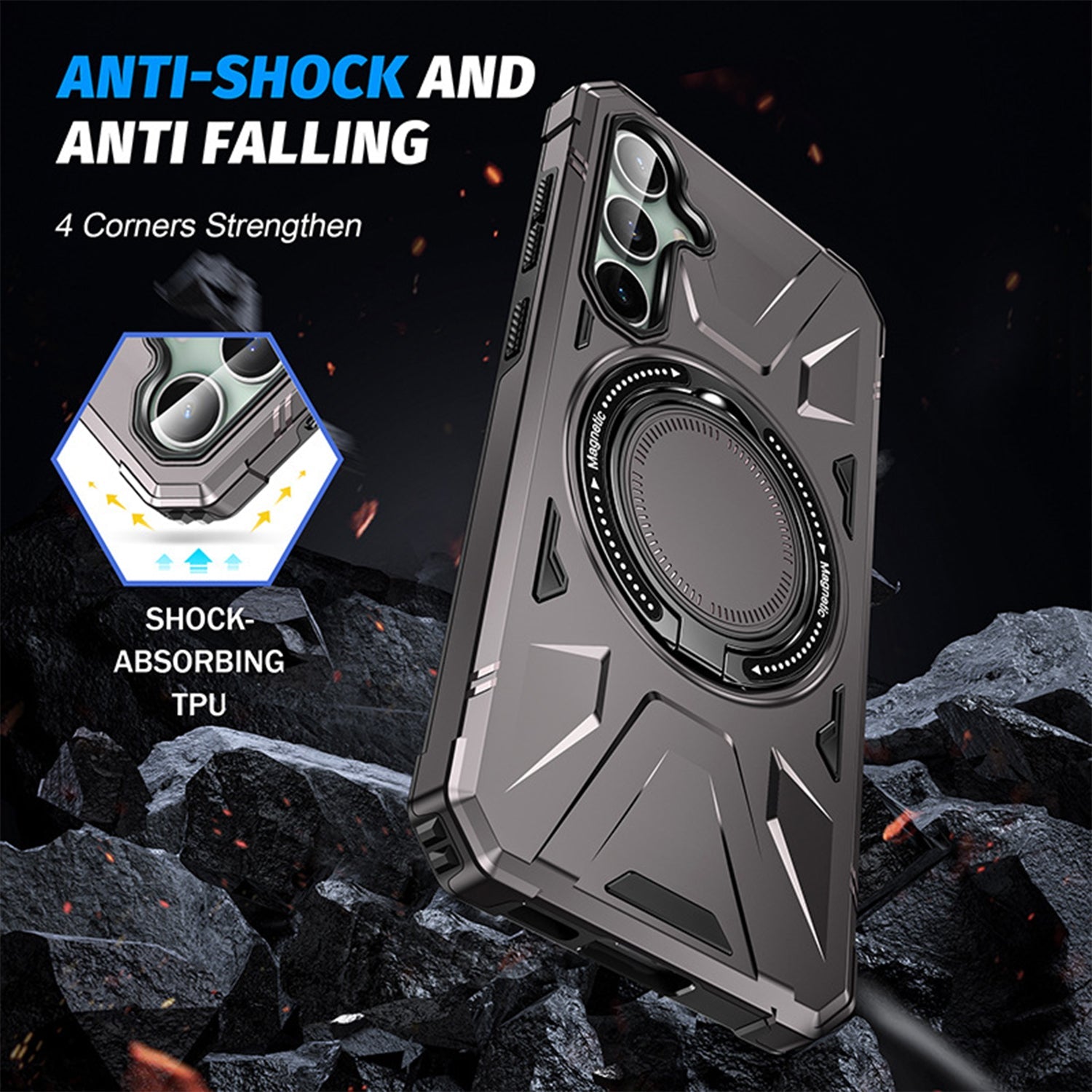 Samsung Galaxy S24 Plus Magnetic with 360 Degree Rotating Ring Stand, Heavy Duty Phone Case