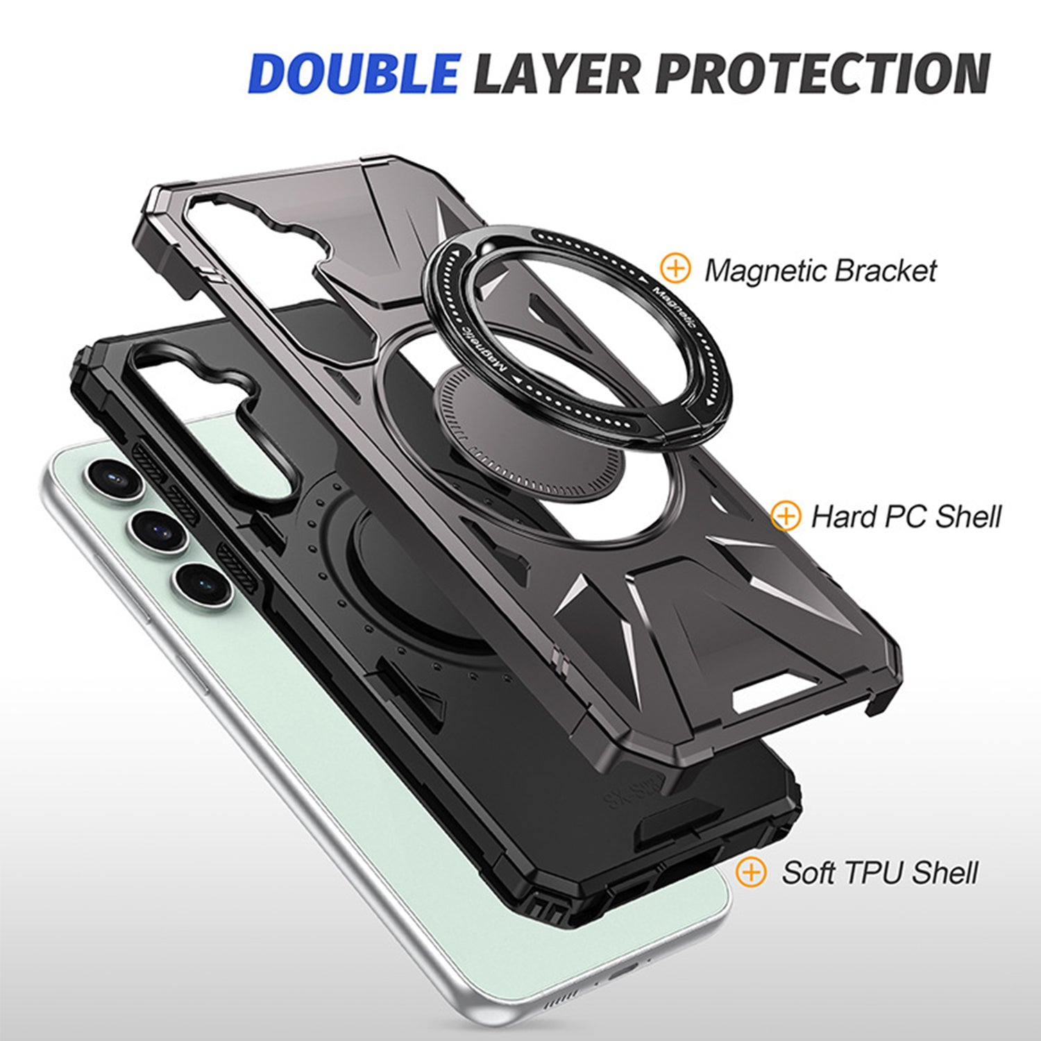 Samsung Galaxy S24 Magnetic with 360 Degree Rotating Ring Stand, Heavy Duty Phone Case