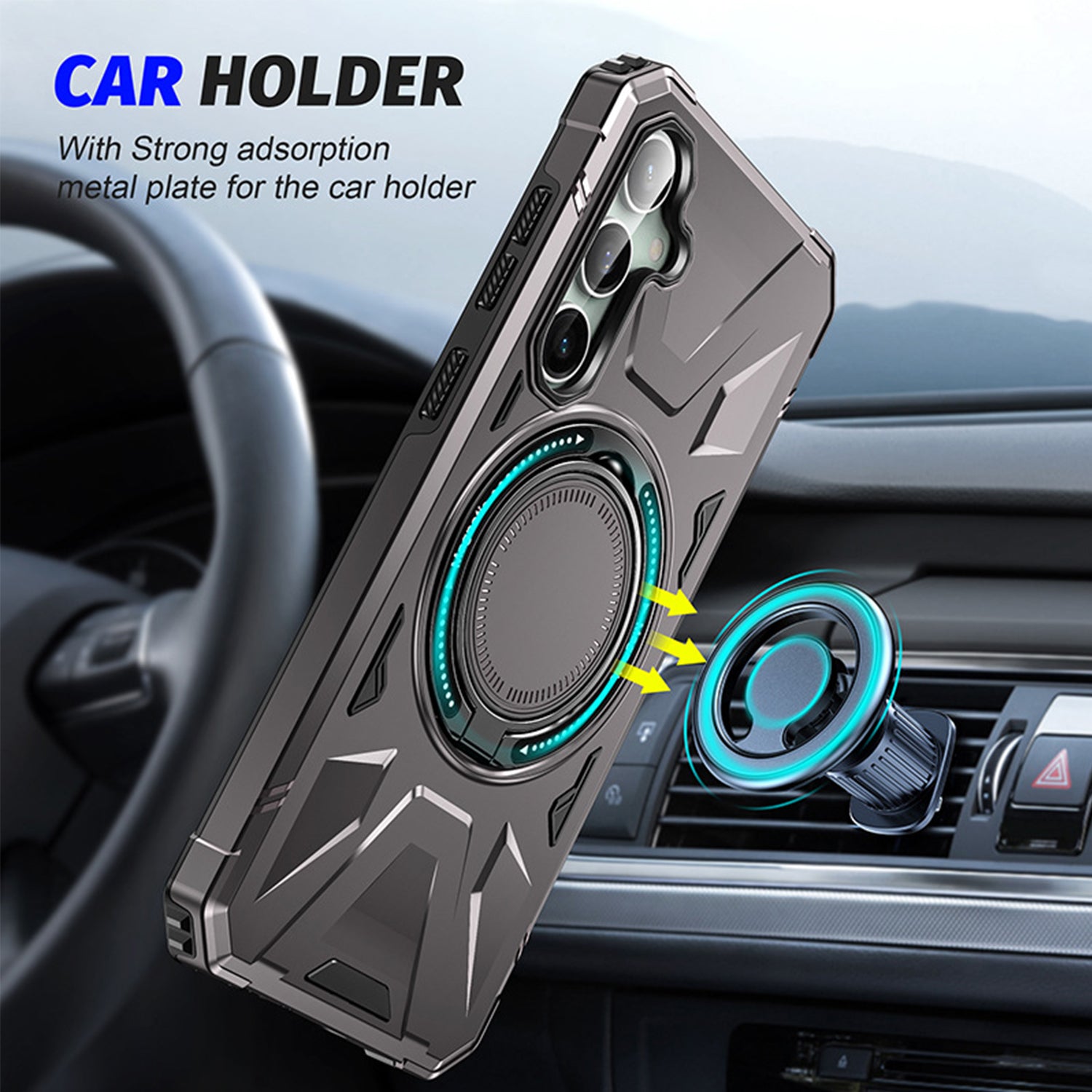 Samsung Galaxy S24 Magnetic with 360 Degree Rotating Ring Stand, Heavy Duty Phone Case